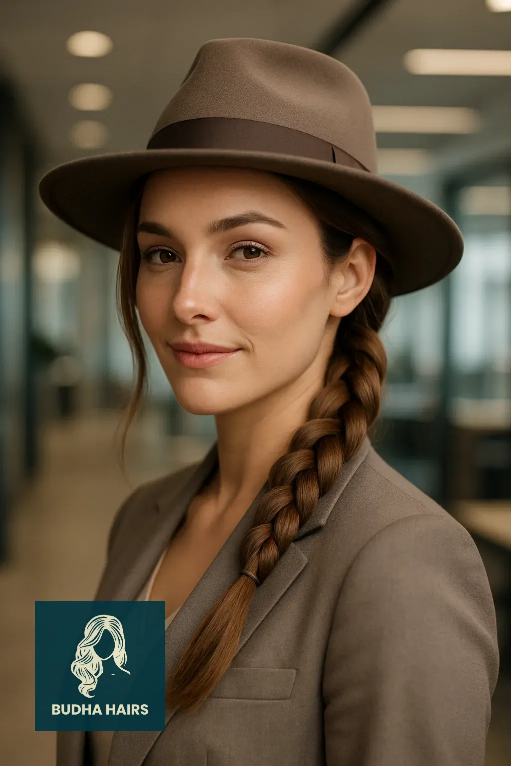 35 Best Hat Hairstyles for Work to Stay Polished & Professional 24 Side-Braid Ponytail for Busy Work Mornings