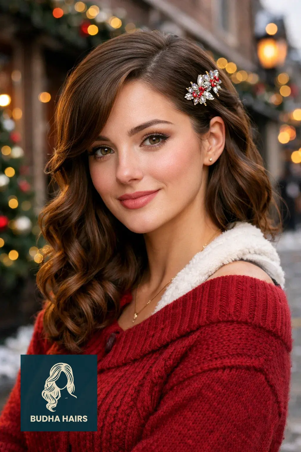 30 Best Christmas Party Hairstyles for a Festive & Glamorous Look 7 Side-Swept Curls with Barrette