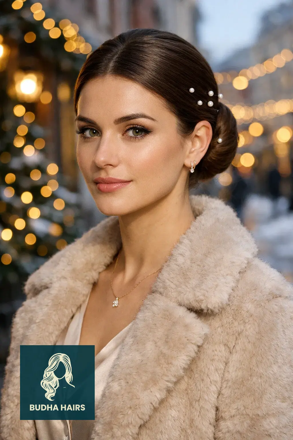 30 Best Christmas Party Hairstyles for a Festive & Glamorous Look 3 Sleek Low Bun with Pearl Pins