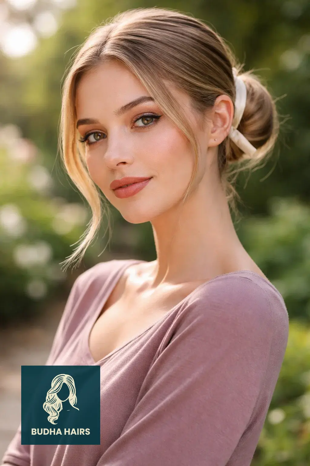 25 Best Updo Hairstyles for Thin Hair: Voluminous & Elegant 11 Sleek Low Bun with a Ribbon Wrap