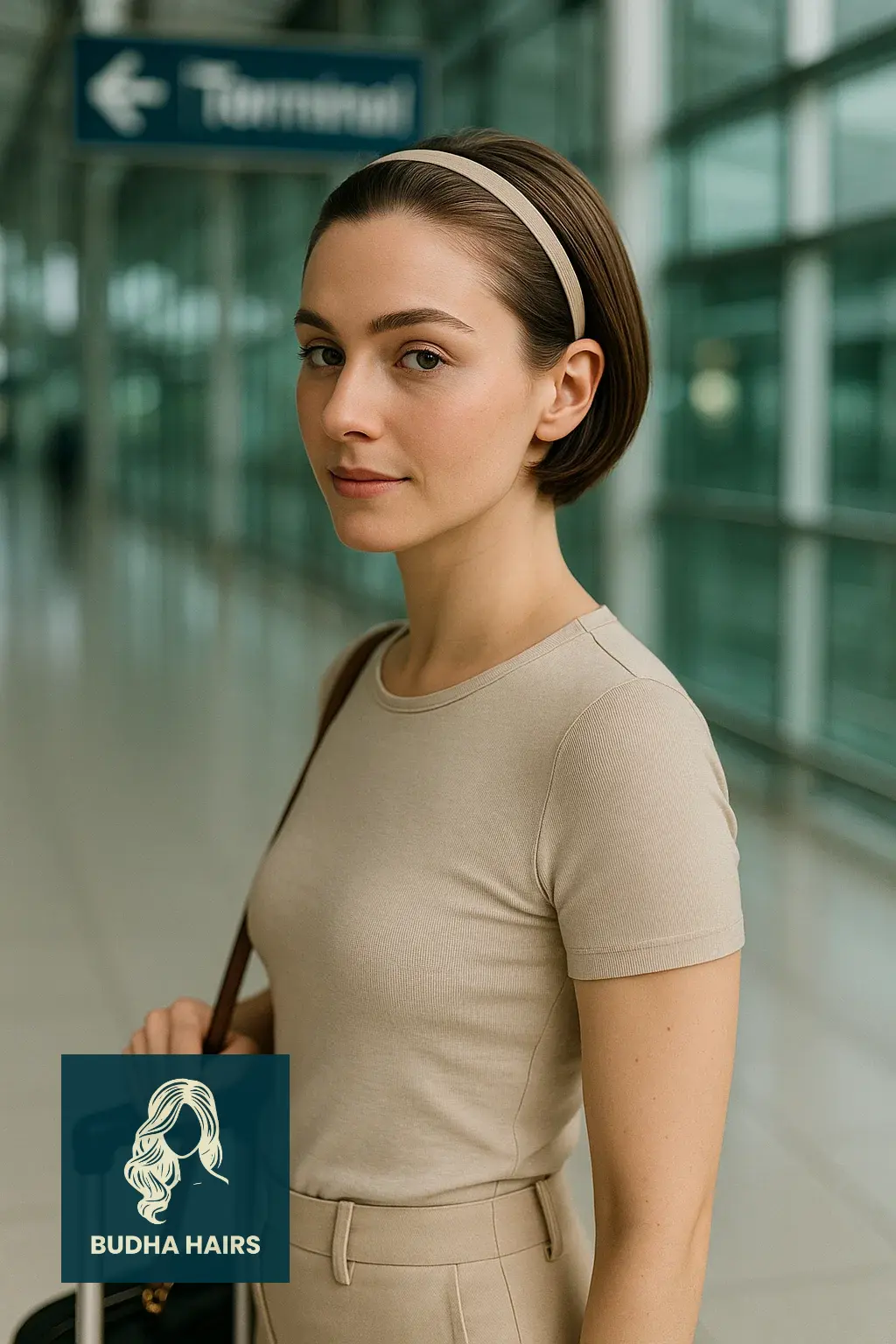 30 Airport Hairstyles for Short Hair: Easy Travel Looks 17 Small Headband Tuck for Frizz Free Travel