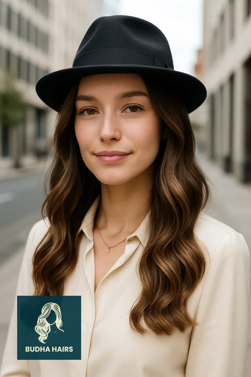 35 Best Hat Hairstyles for Work to Stay Polished & Professional 2 Soft Waves Styled with a Classic Fedora