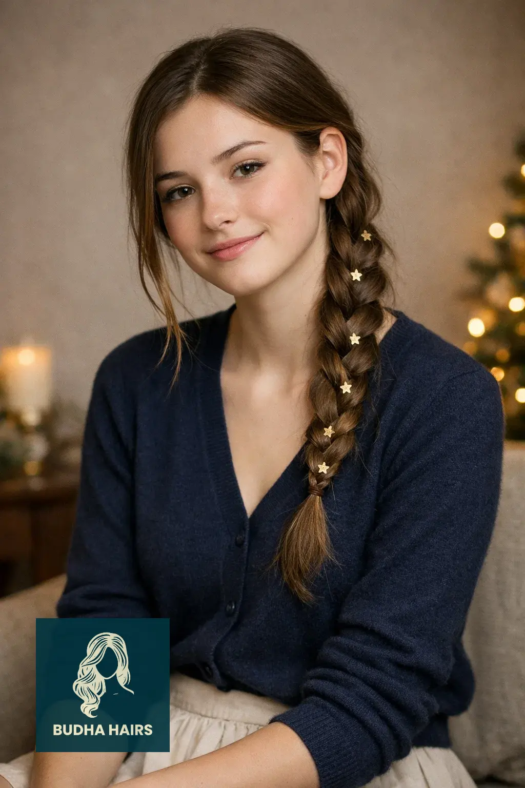 30 Adorable Christmas Hairstyles for Kids: Easy & Festive Ideas 8 Star-Studded Side Braid