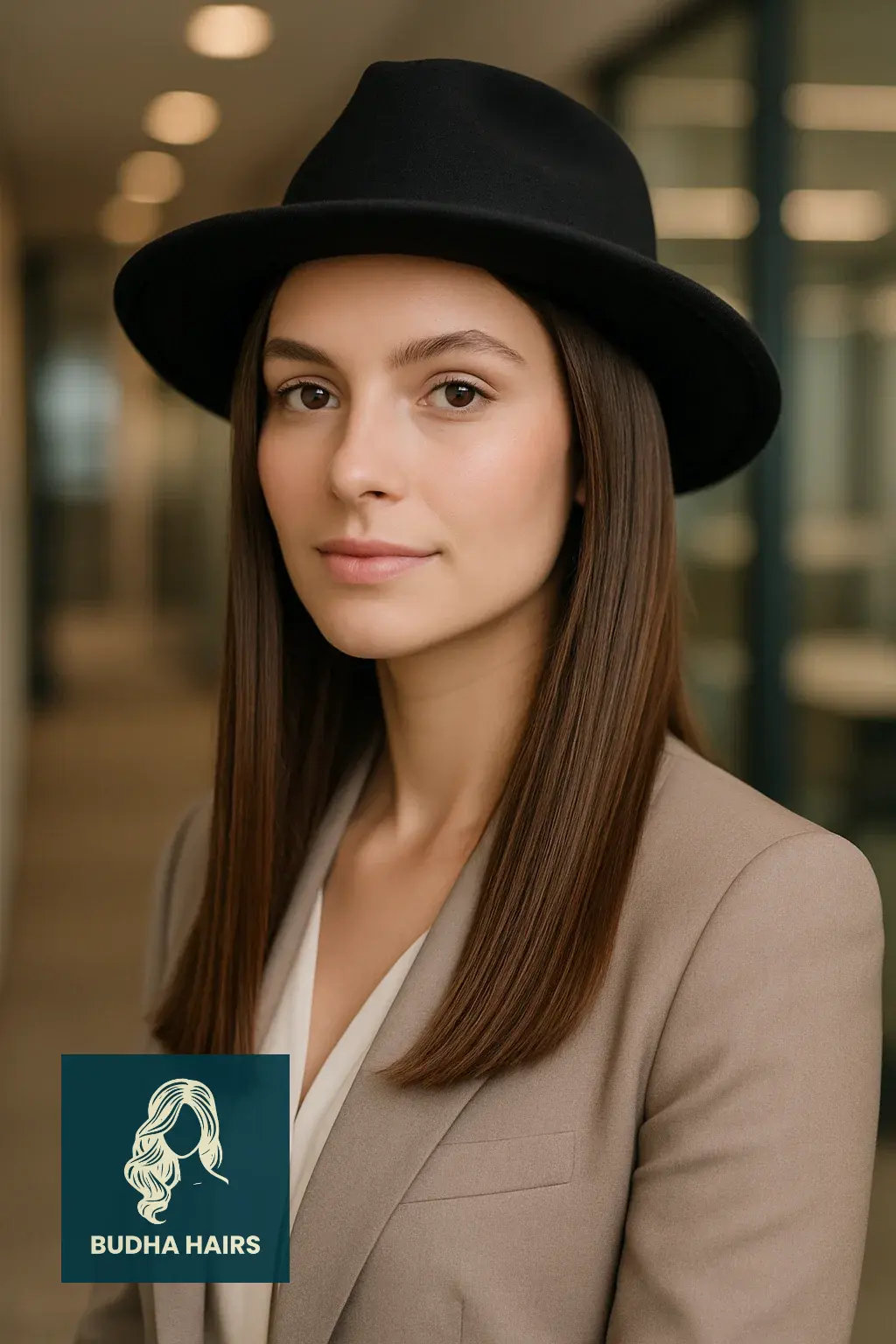 35 Best Hat Hairstyles for Work to Stay Polished & Professional 34 Straight Shoulder-Length Style Under a Felt Hat