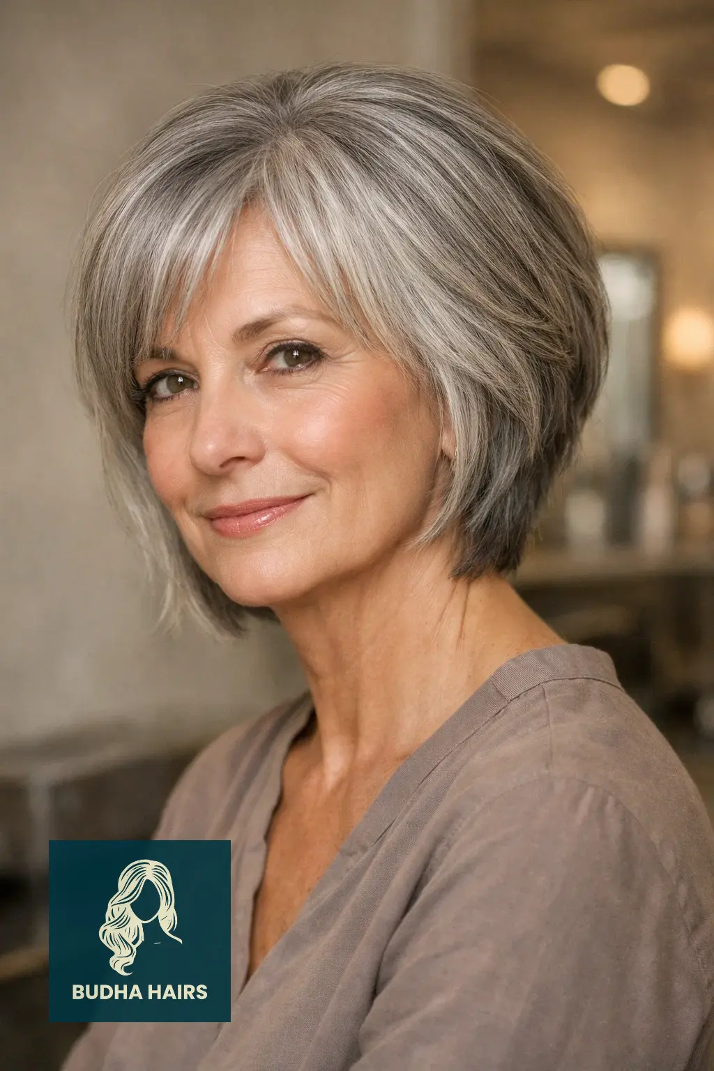 30 Flattering Bobs for Thin Hair for Older Women: Volume & Style 11 Subtle Stacked Bob with Gray Highlights