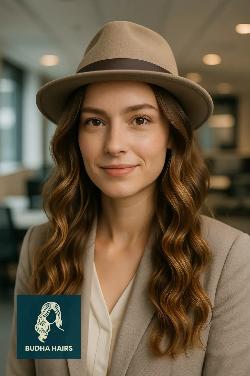 35 Best Hat Hairstyles for Work to Stay Polished & Professional 22 Textured Waves with a Neutral Work Hat