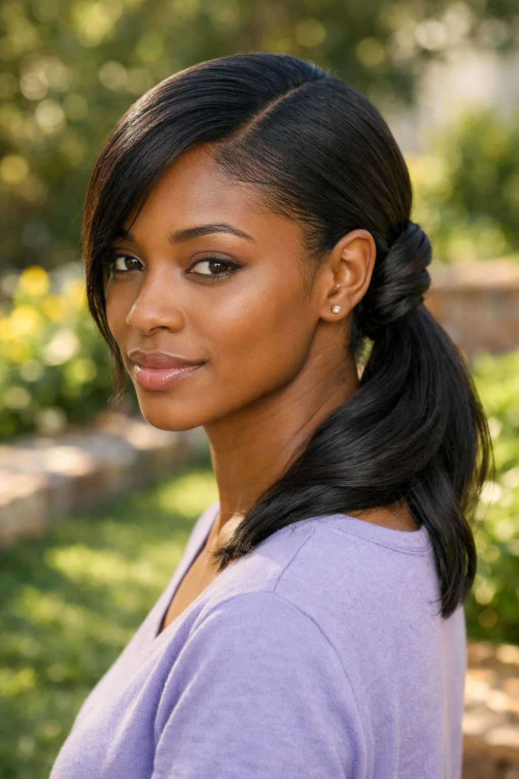 40 Bold Shaved Sides with Ponytail for Black Women Styles 35 The Asymmetrical Low Twisted Ponytail