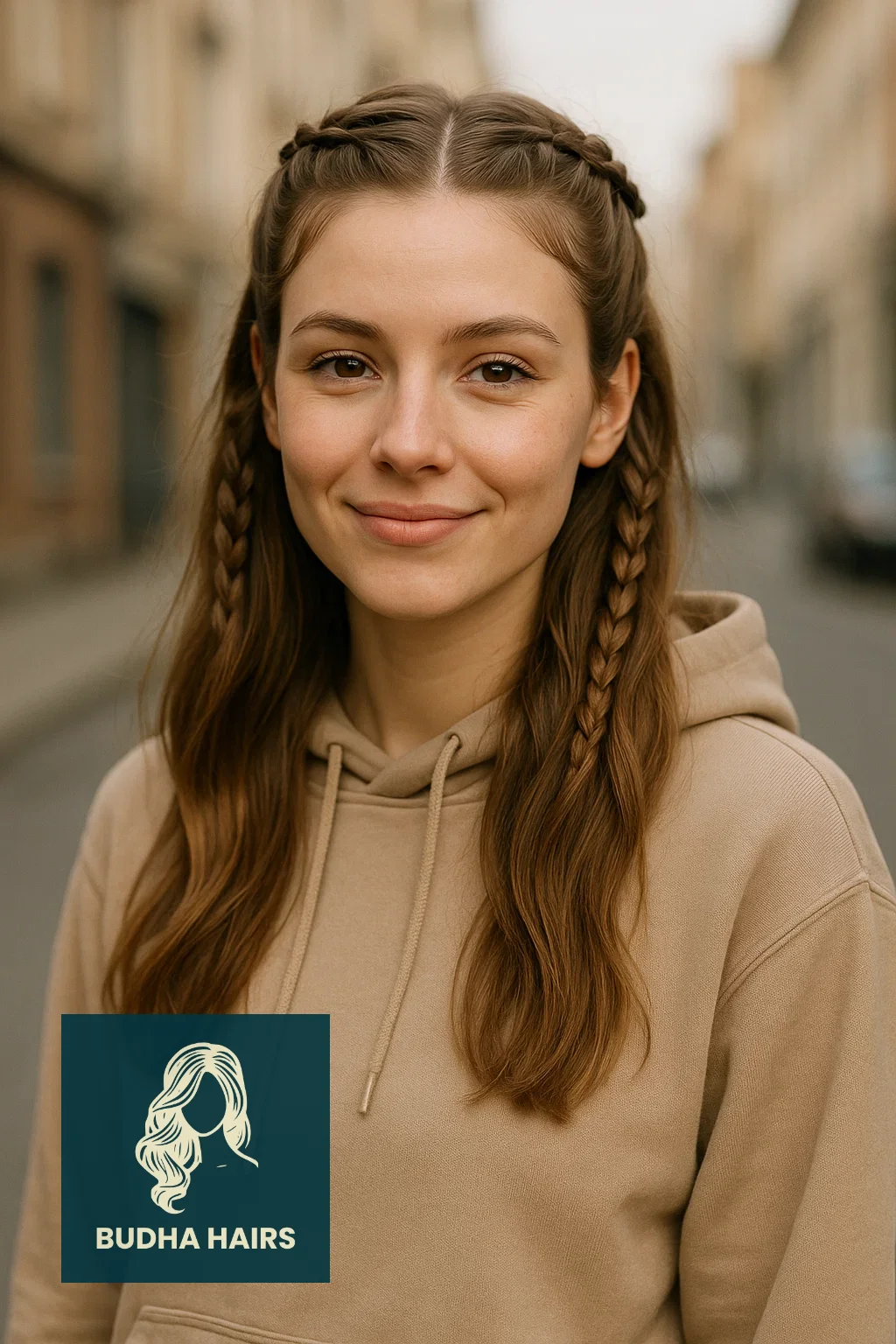 30 Best Hoodie Hairstyles & Easy Hair Hacks for Comfort 24 The Double Half-Up Braids (Texture and Freedom)