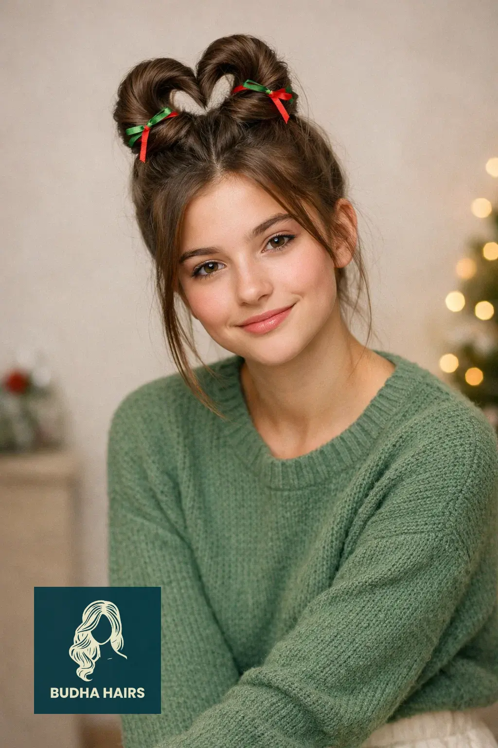 30 Adorable Christmas Hairstyles for Kids: Easy & Festive Ideas 21 The Grinch Heart Twist