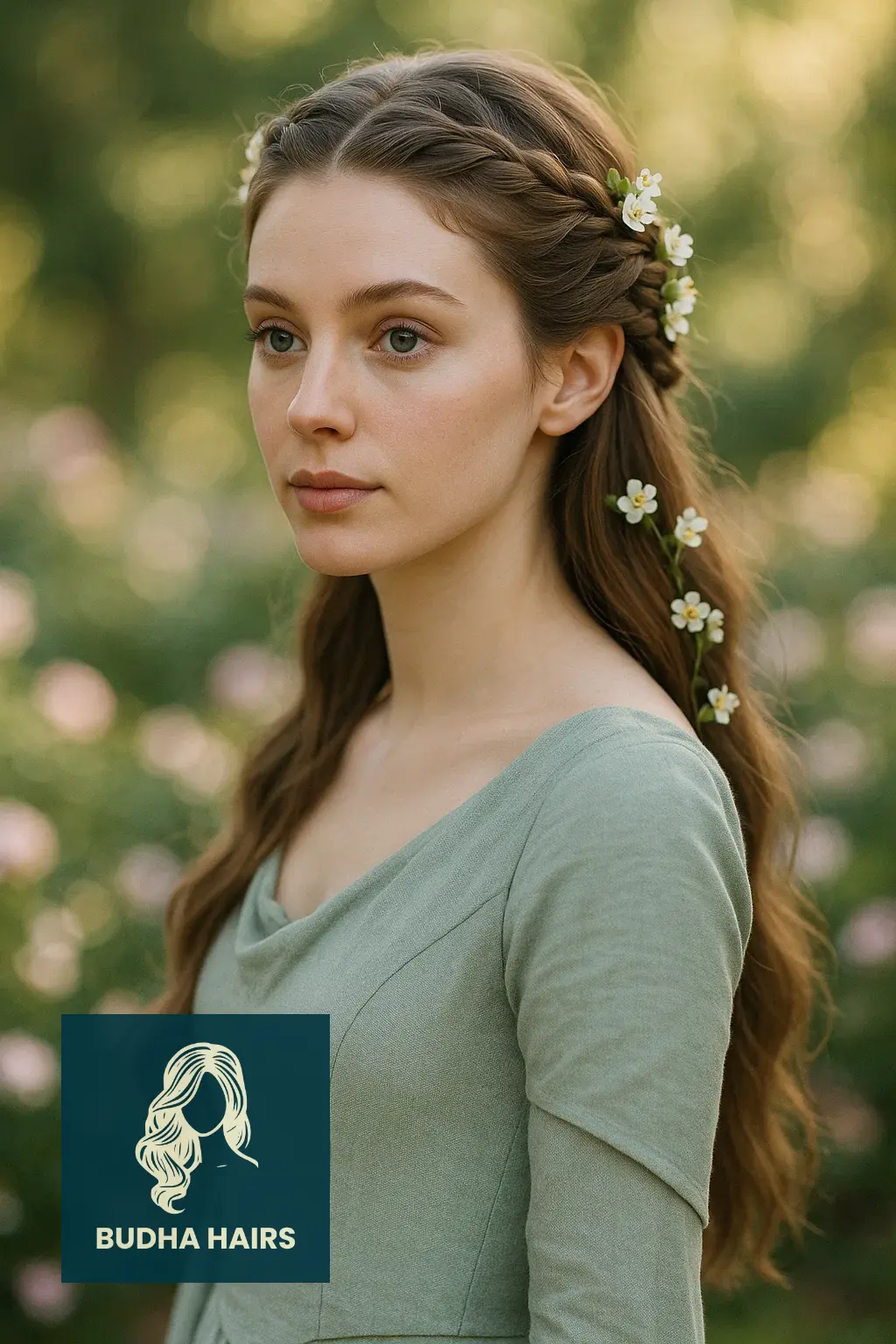 30 Ethereal Elf Hairstyles for a Fantasy Look 18 The Half Crown Twist with Small Flowers
