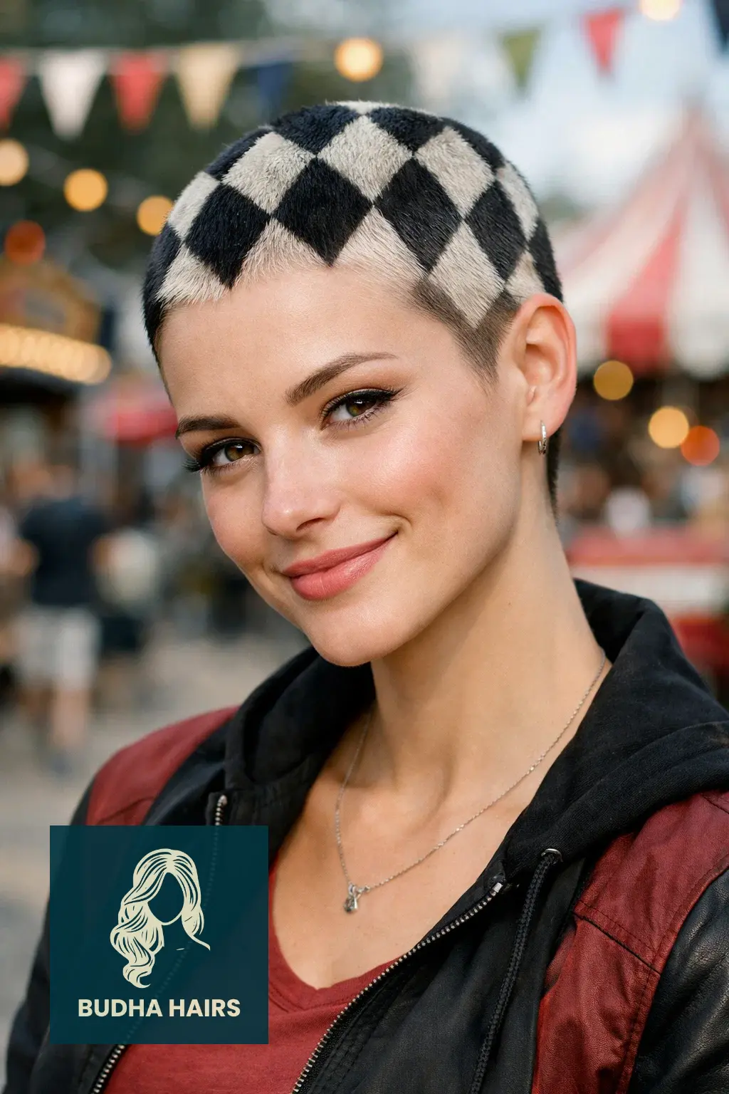 50 Iconic Clown Hairstyles for Women: Cute, Scary & Creative Looks 31 The "Harlequin" Diamond Stencil