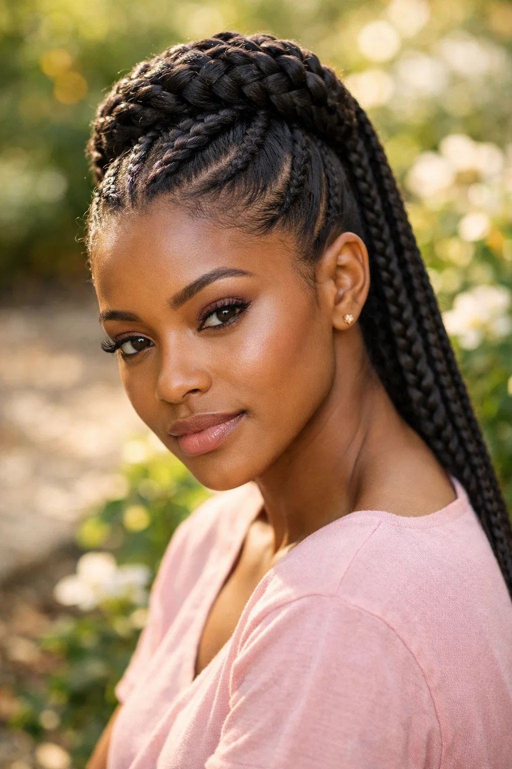 40 Bold Shaved Sides with Ponytail for Black Women Styles 39 The High Braided Crown Ponytail (Halo Effect)