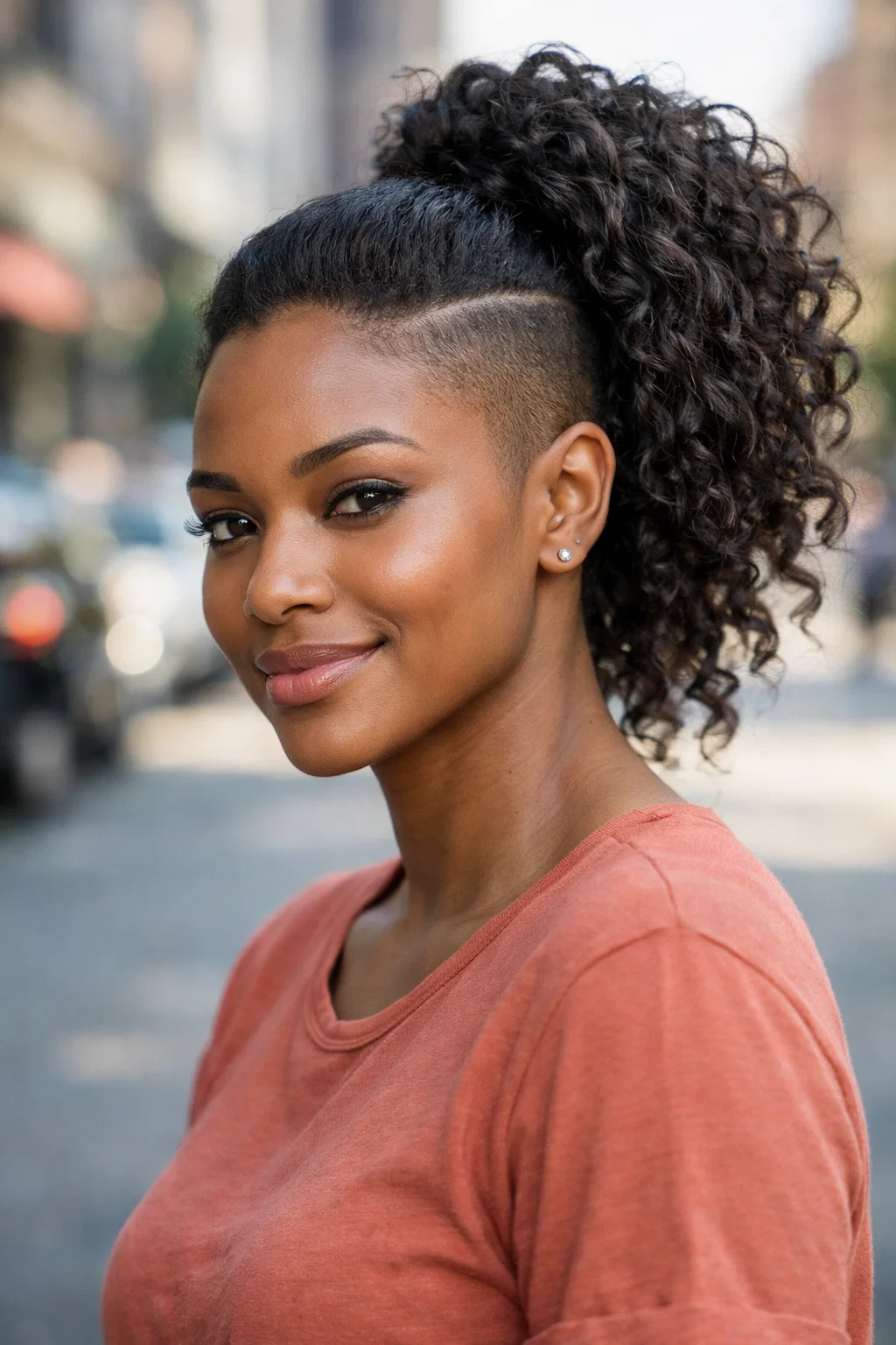 40 Bold Shaved Sides with Ponytail for Black Women Styles 32 The High Ponytail with Shaved Side and Loose Curls