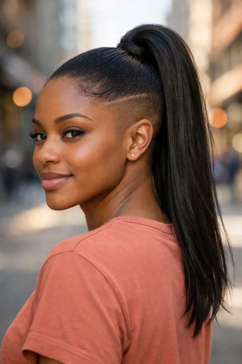 40 Bold Shaved Sides with Ponytail for Black Women Styles 41 The High Ponytail with Transitioning Fade