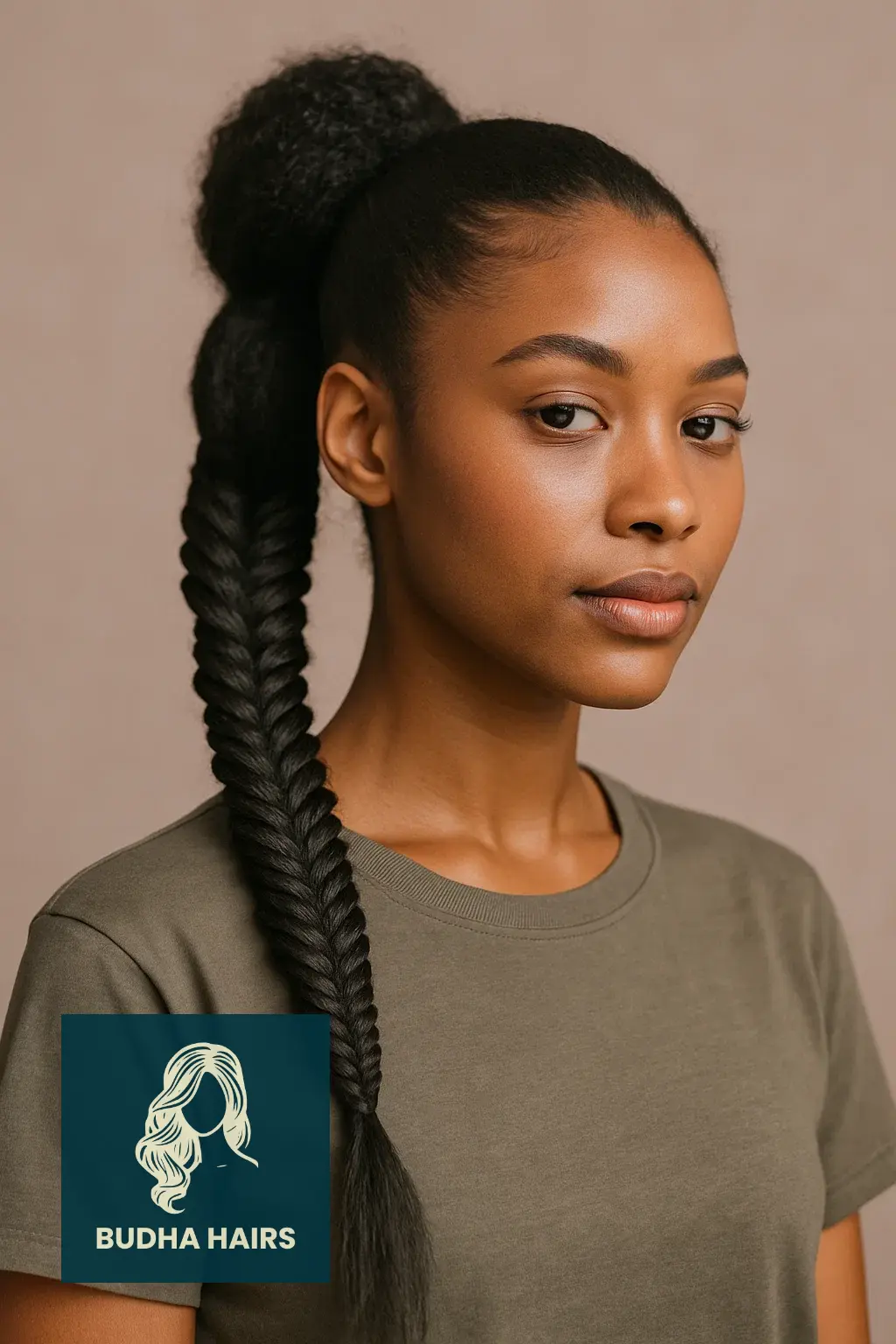 40 Bold Shaved Sides with Ponytail for Black Women Styles 7 The Long Fishtail Braid Ponytail (Textured Contrast)