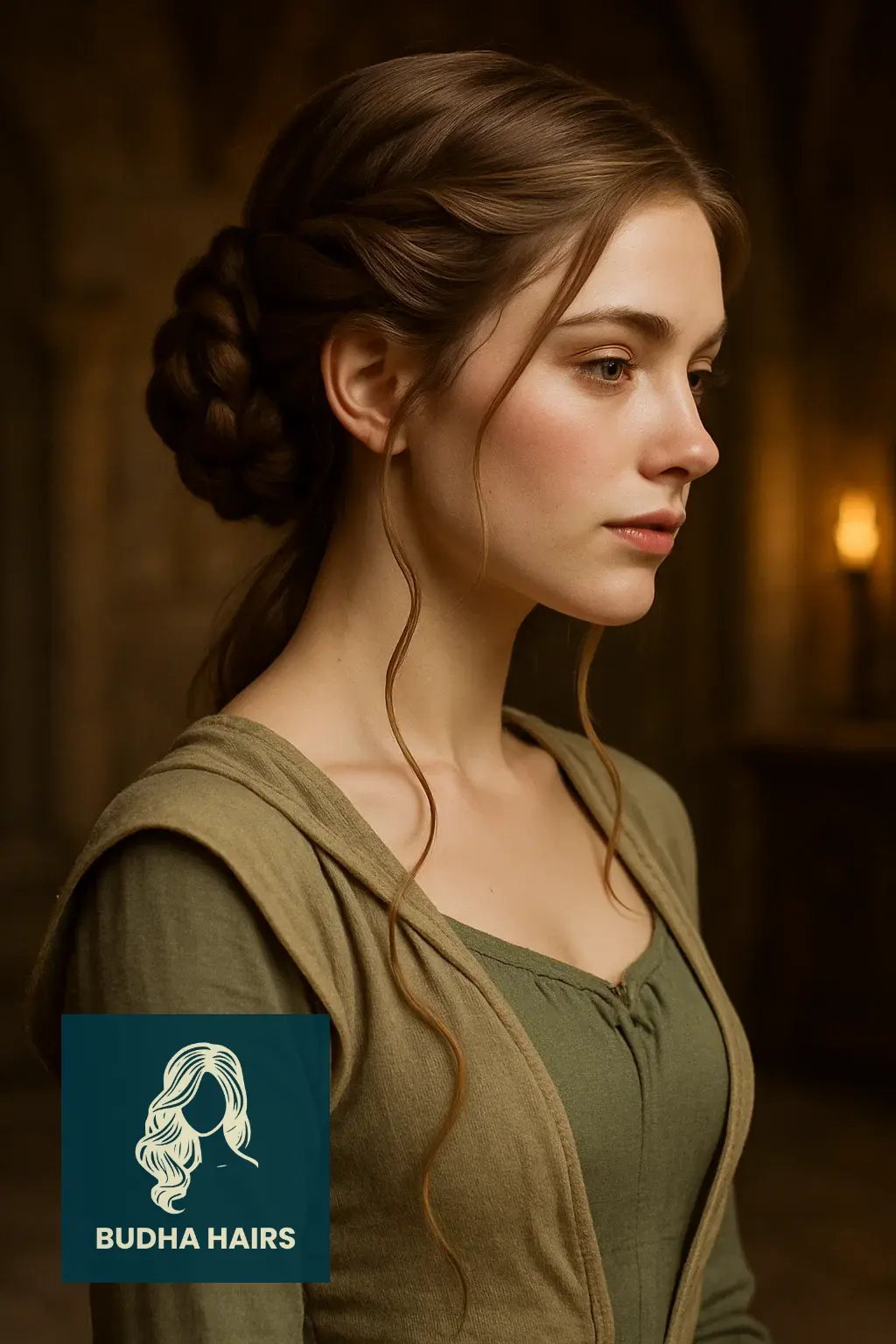 30 Ethereal Elf Hairstyles for a Fantasy Look 22 The Low Braided Chignon with Draped Strands