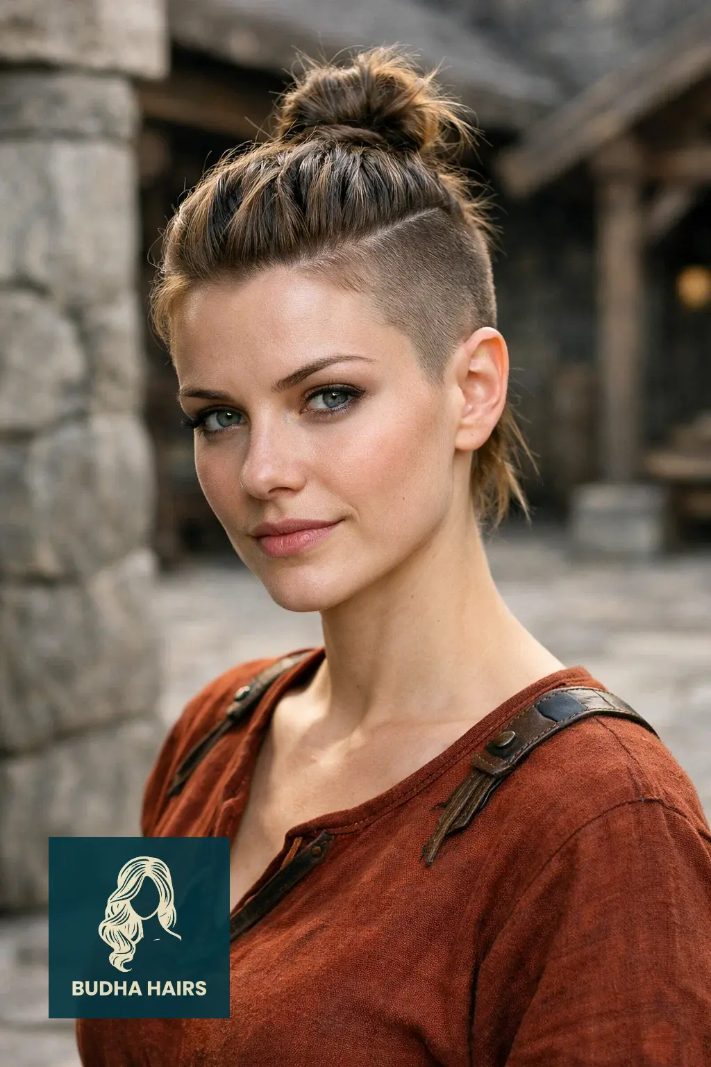 30 Fierce Viking Hairstyles for Women with Short Hair - Braids & Cuts 5 The "Ragnar" Top Knot for Short Hair