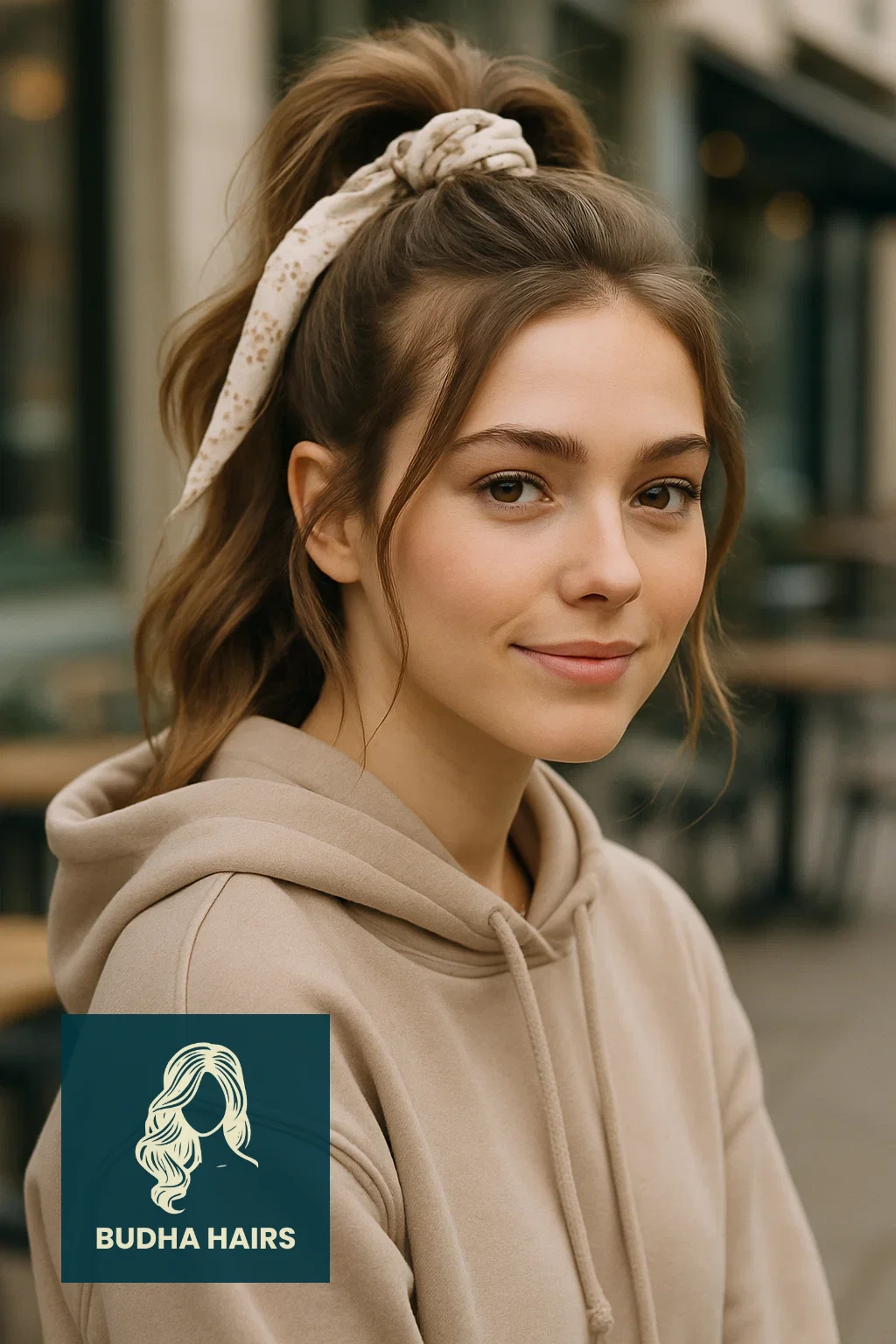 30 Best Hoodie Hairstyles & Easy Hair Hacks for Comfort 5 The Scarf-Wrapped Half-Up (The Elevated Accessory)