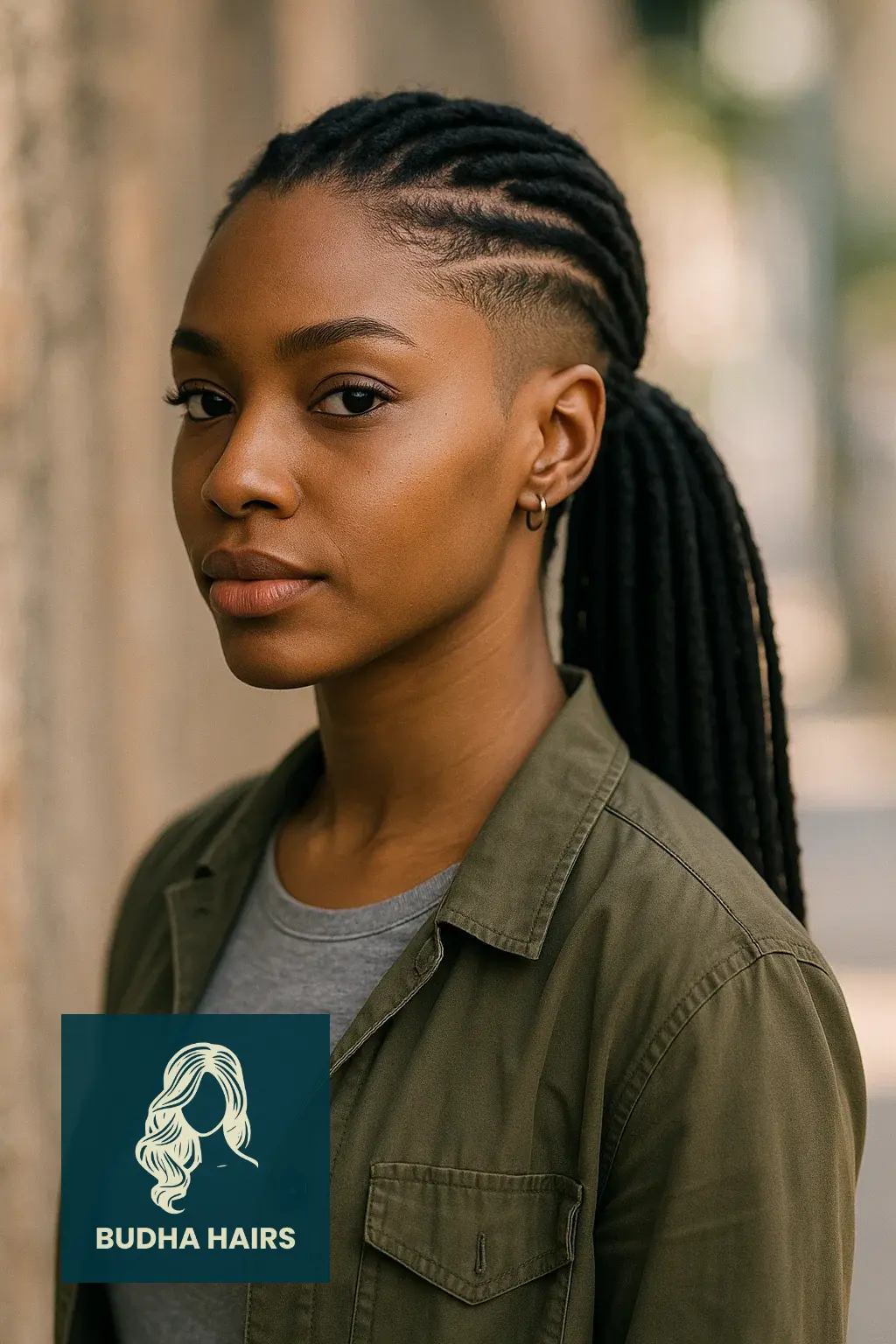 40 Bold Shaved Sides with Ponytail for Black Women Styles 17 The Sleek Low Loc Ponytail with Undercut Design