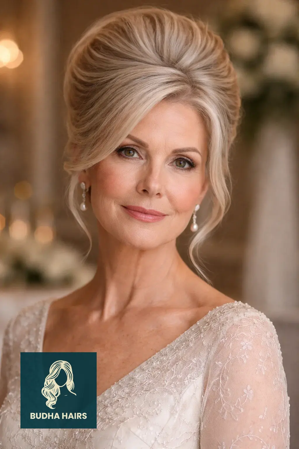 29 Stunning Wedding Hairstyles for Older Women: Elegant & Voluminous 6 The Voluminous Beehive Updo