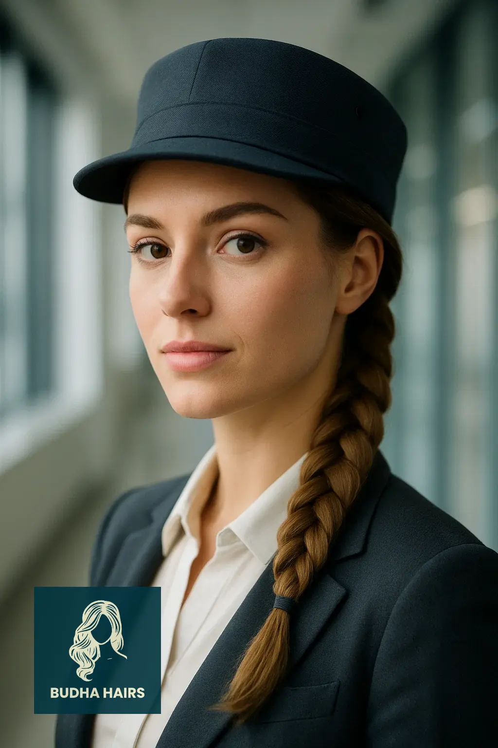 35 Best Hat Hairstyles for Work to Stay Polished & Professional 4 Tucked French Braid for Professional Hat Days