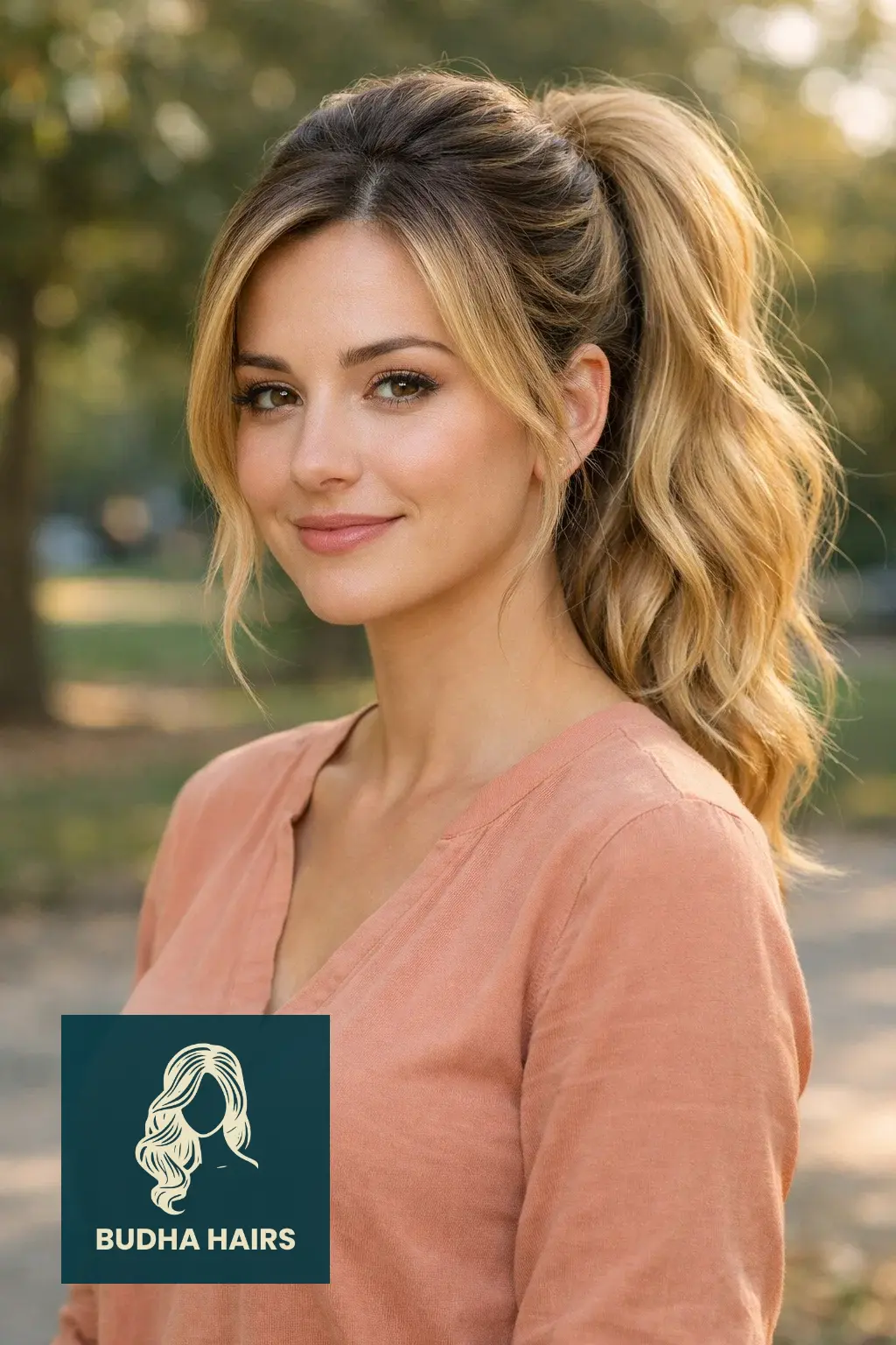 35 Golden Blonde Balayage Looks for a Radiant Shine 32 Voluminous Ponytail with a Root Shadow