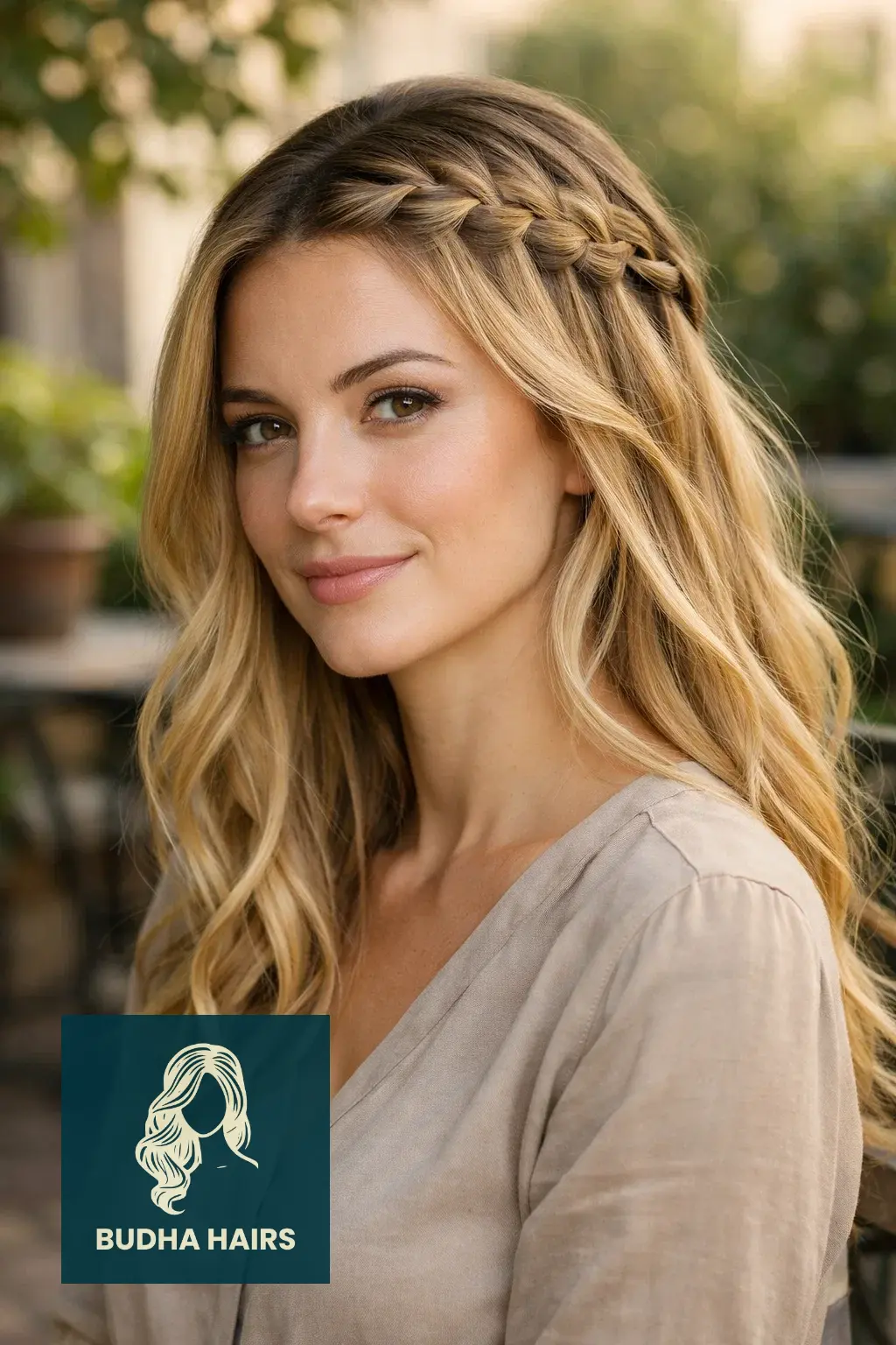 35 Golden Blonde Balayage Looks for a Radiant Shine 29 Waterfall Braid with Gilded Cascades
