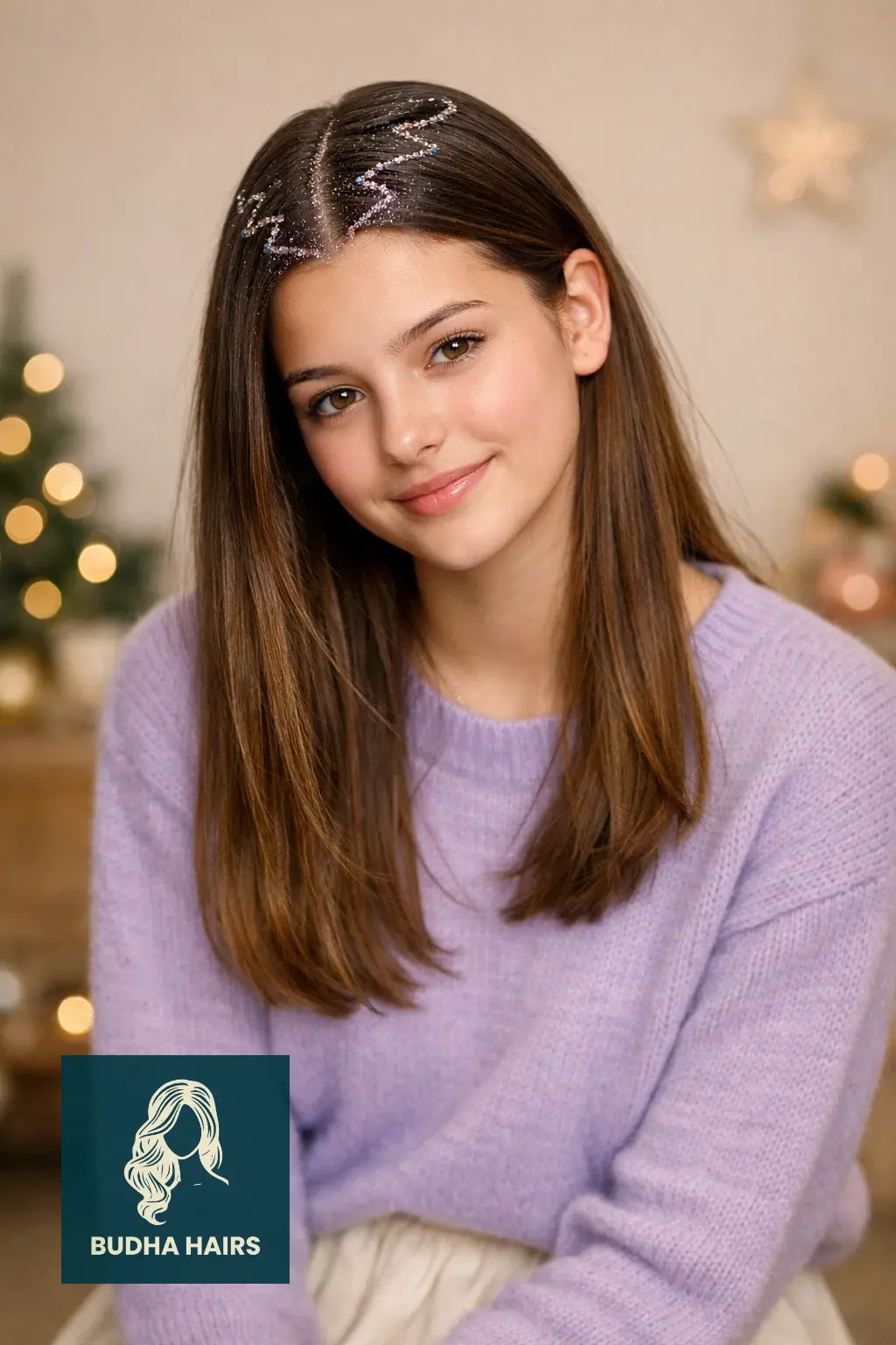 30 Adorable Christmas Hairstyles for Kids: Easy & Festive Ideas 22 Zig-Zag Part with Glitter Gel