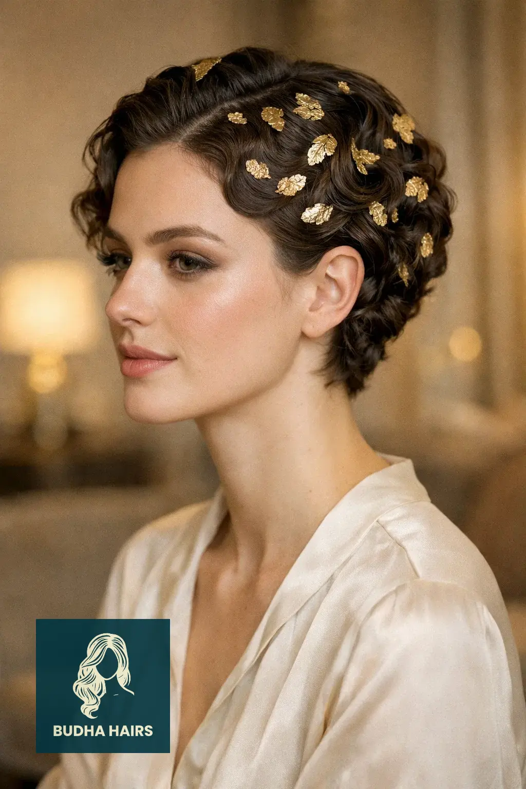 30 New Year’s Hairstyles for Short Hair Worth Trying 10 Abstract Pin-Curls with Gold Leaf Accents