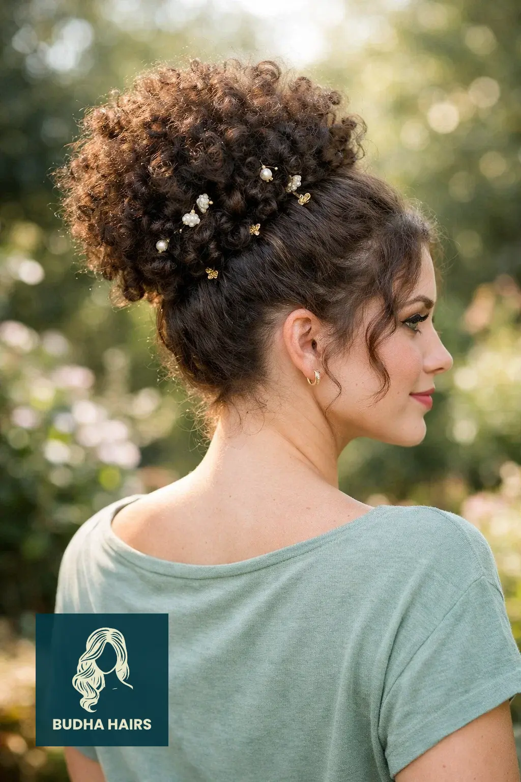 25 Chic Elegant Curly Hairstyles to Elevate Your Look 24 Adorned Afro Puff