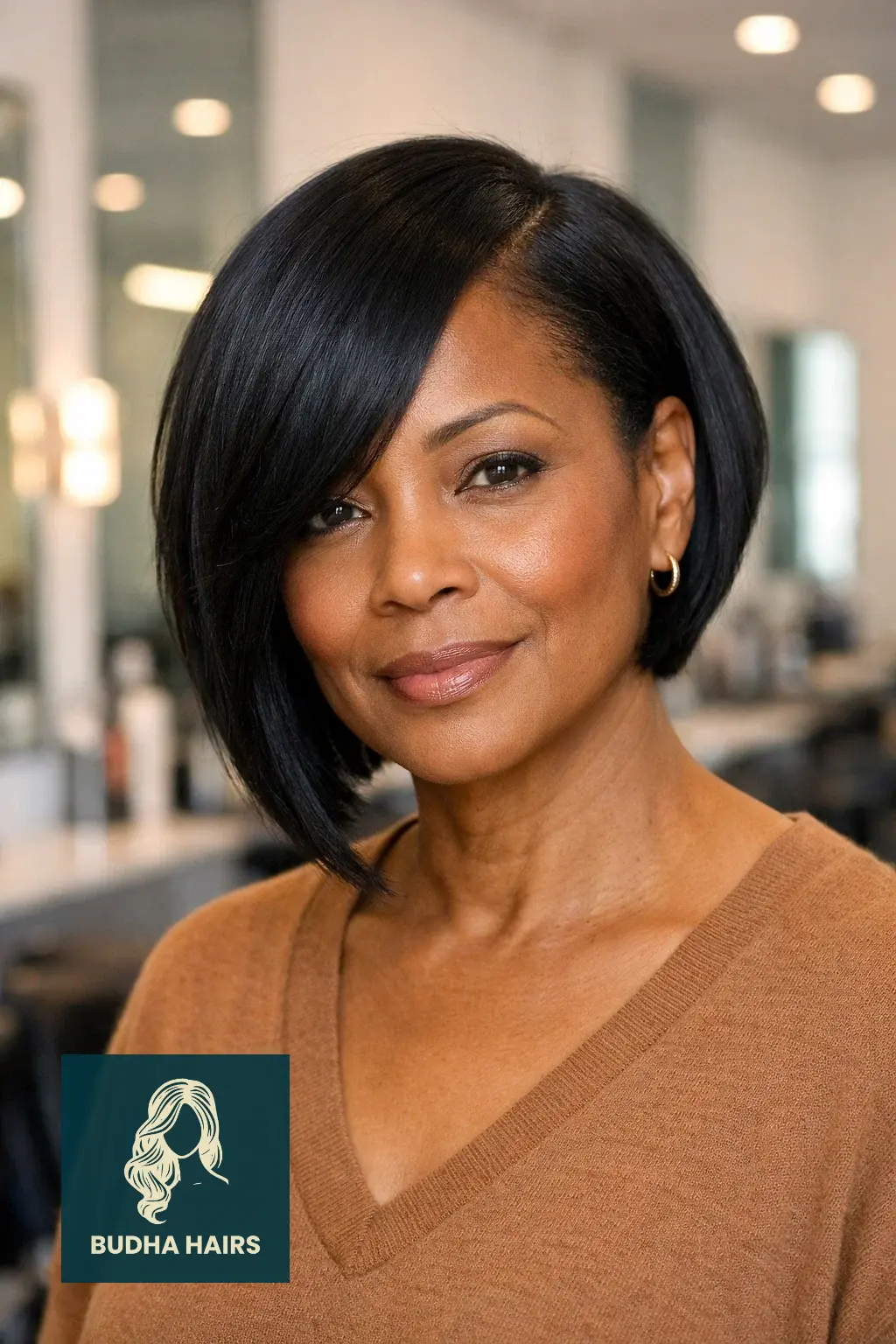 25 Stunning Bob Hairstyles for Older Black Women to Refresh Your Look 2 Asymmetrical Bob with Side Part