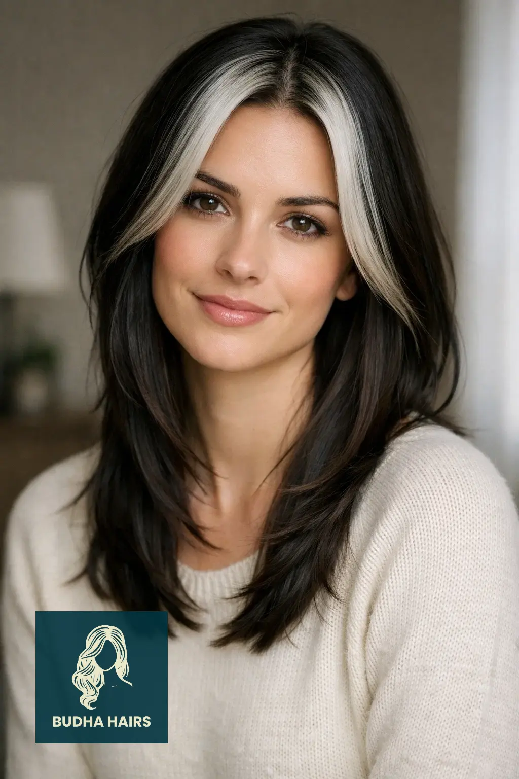 30 Best Brown Hair with Silver Highlights Ideas for 2026 16 Black-Brown with Silver Money Piece