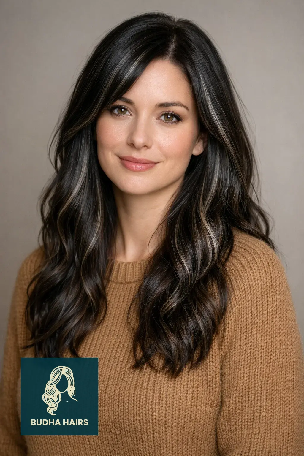 30 Best Winter Highlights for Brown Hair for an Expensive Look 9 Black-Coffee Base with "Silver-Fox" Ribbons
