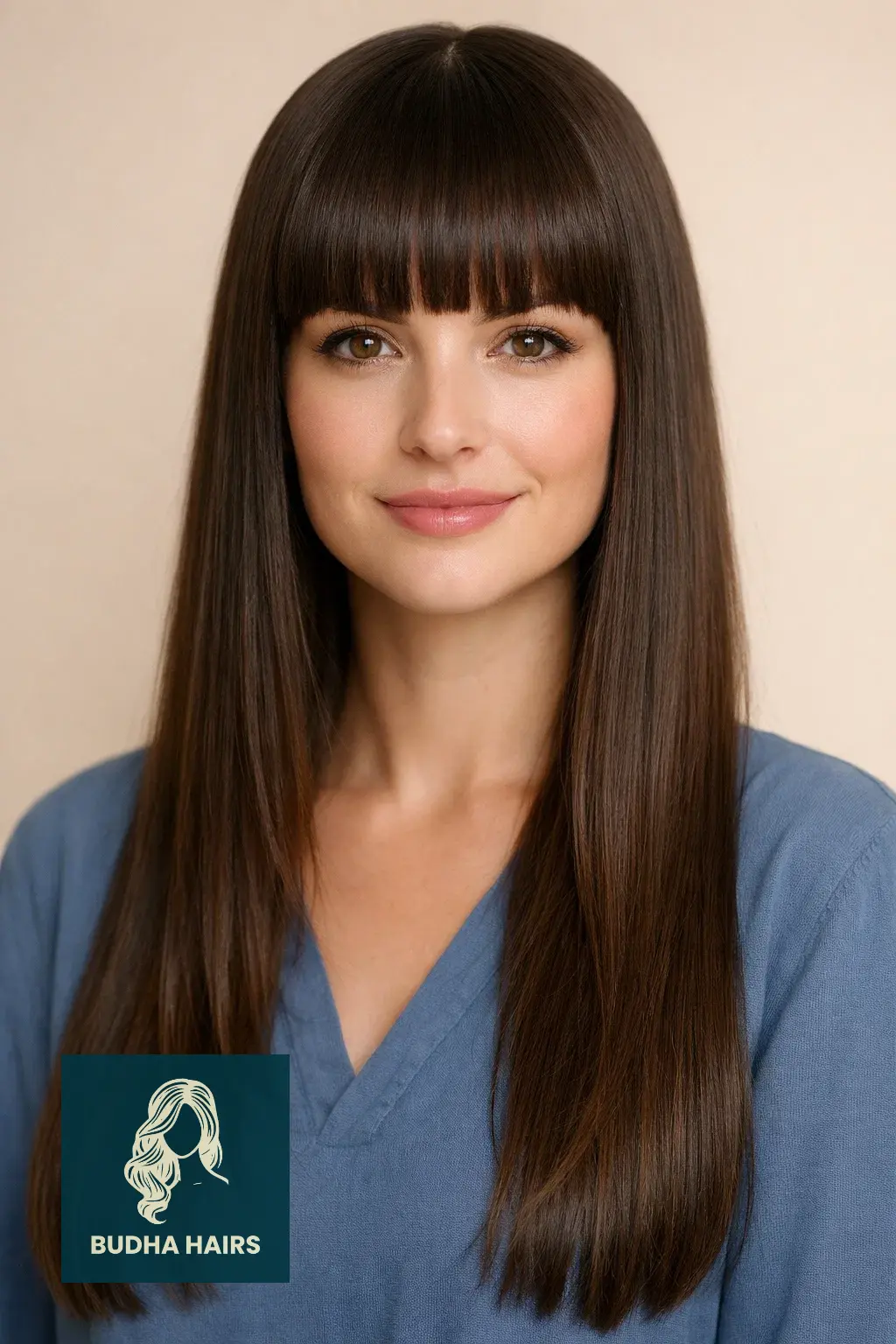 30 Straight Hairstyles That Look Sleek and Stylish 5 Blunt Straight Fringe with Long Hair