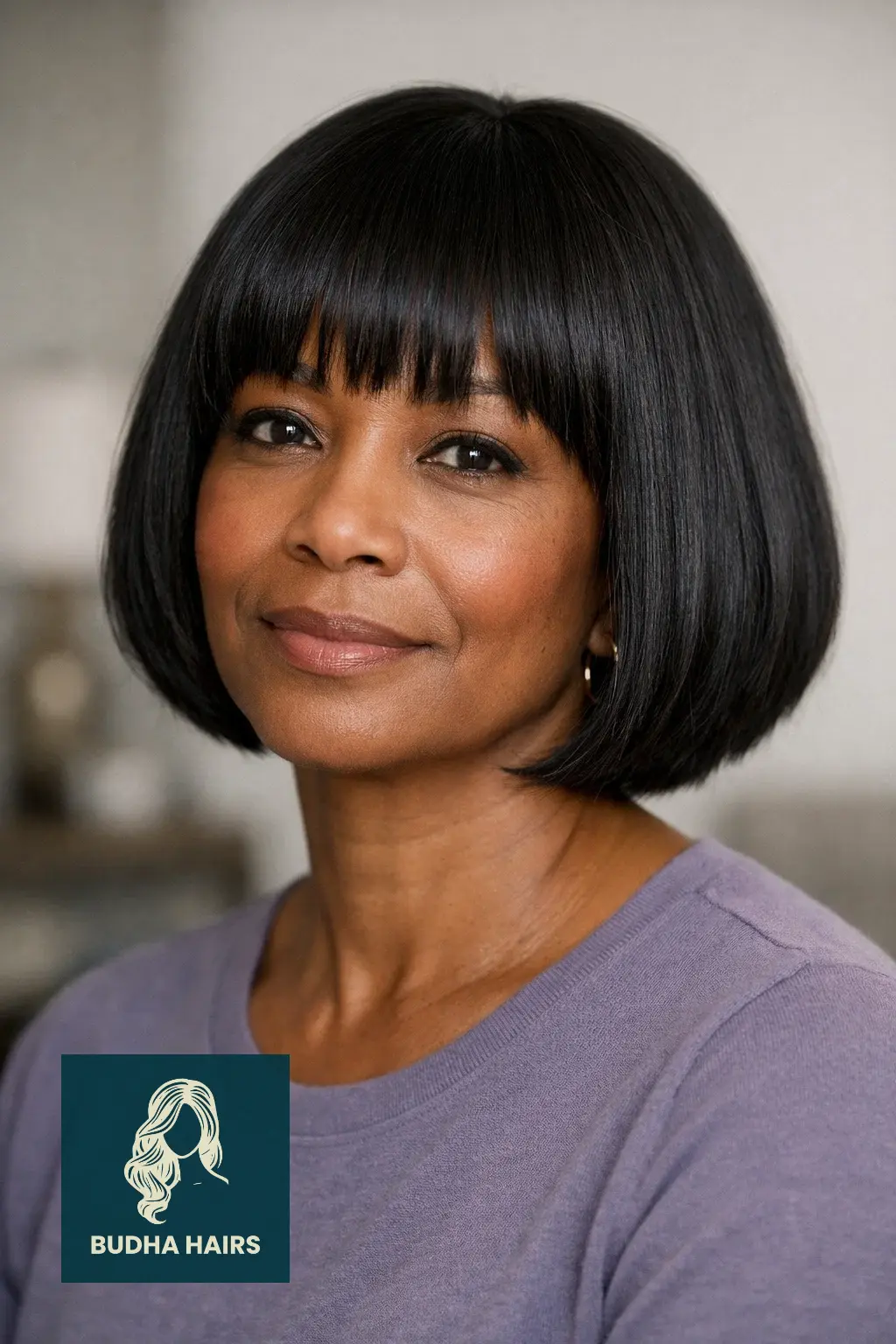 25 Stunning Bob Hairstyles for Older Black Women to Refresh Your Look 6 Bob with Full Bangs
