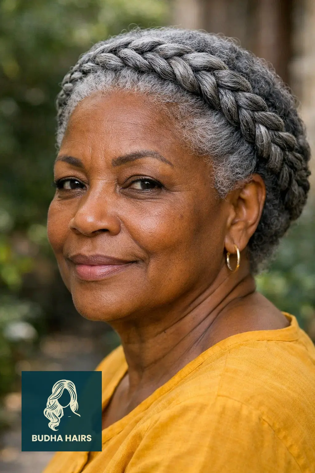 30 Stunning Hairstyles for Older Black Women with Gray Hair You’ll Love 7 Braided Crown (Halo Braid)