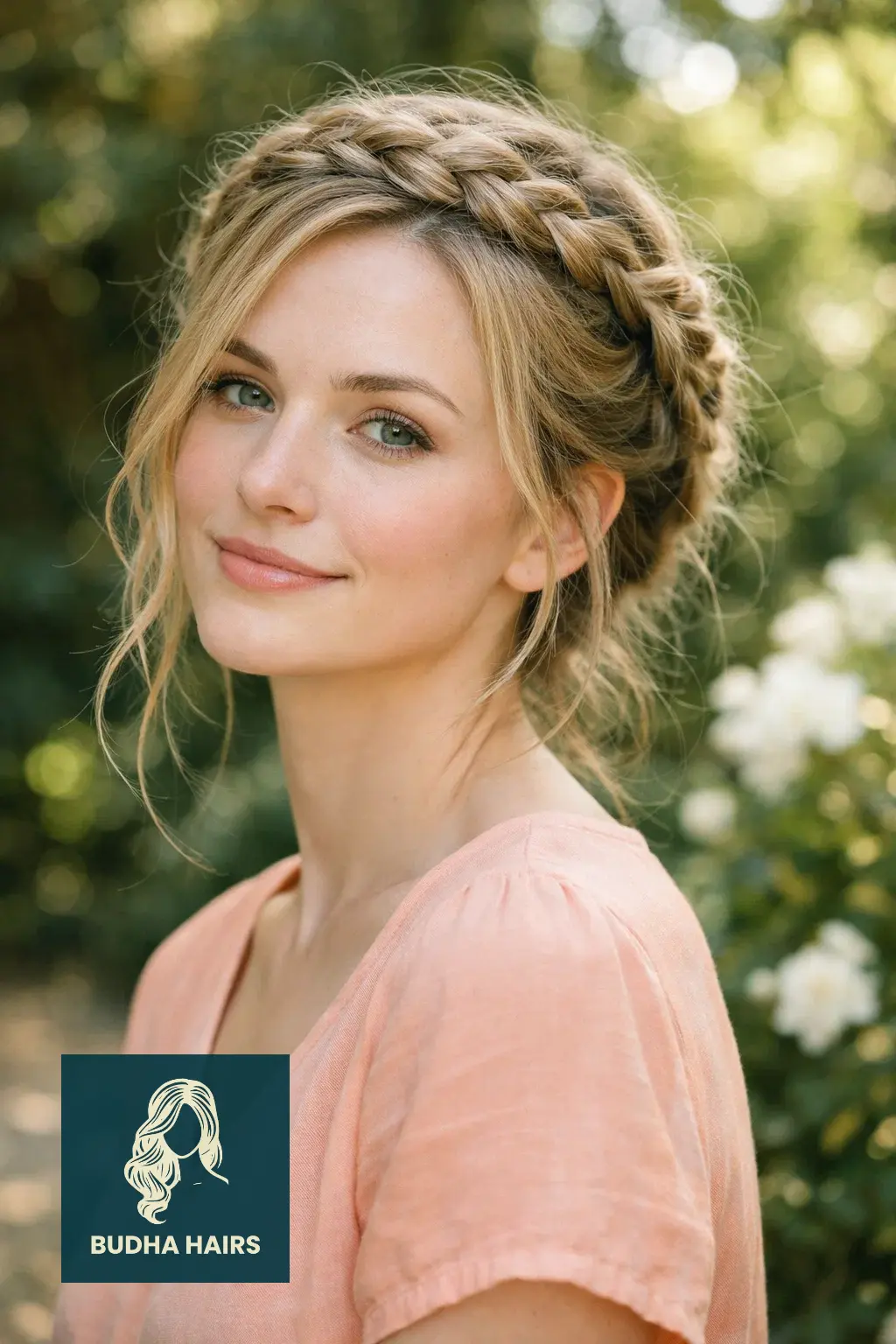 30 Bridal Shower Hairstyles for the Bride That Look Stunning 21 Braided Halo Crown with Wispy Texture