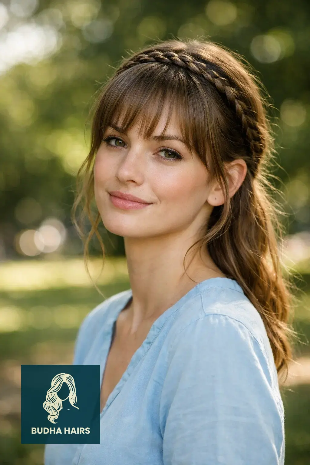 30 Elegant Hairstyles with Bangs: Stunning Formal Looks for 2026 15 Braided Headband with Wispy Fringe