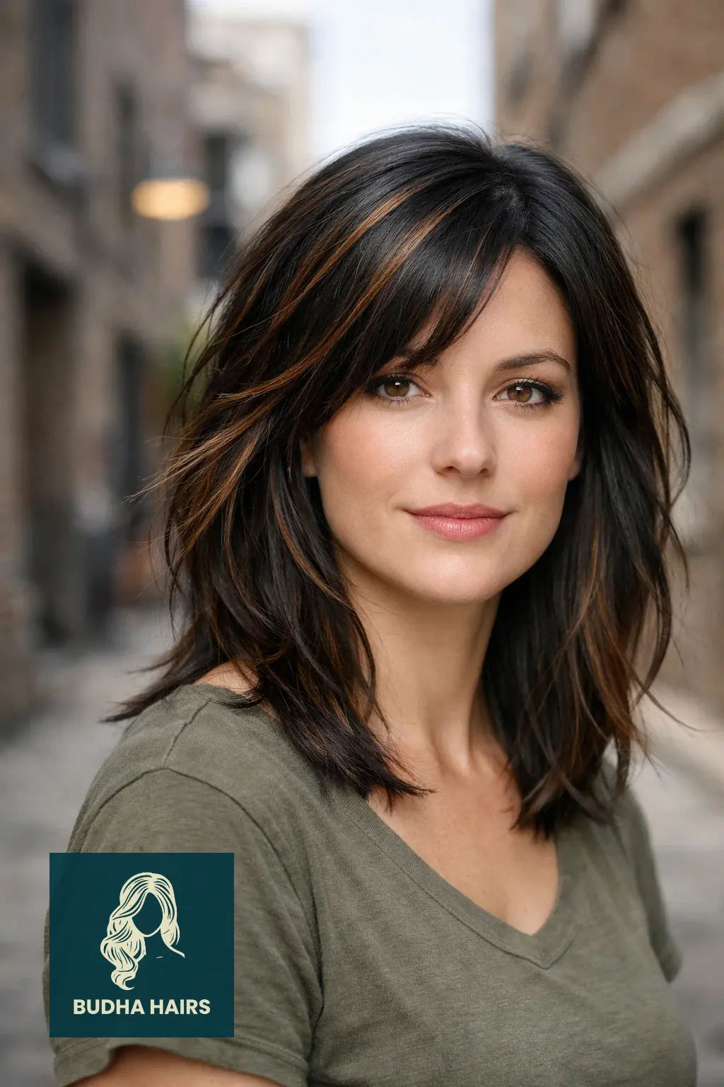 35 Best Black Hair with Brown Highlights: Top Ideas 2026 11 Bronze-Brown "Shattered" Highlights