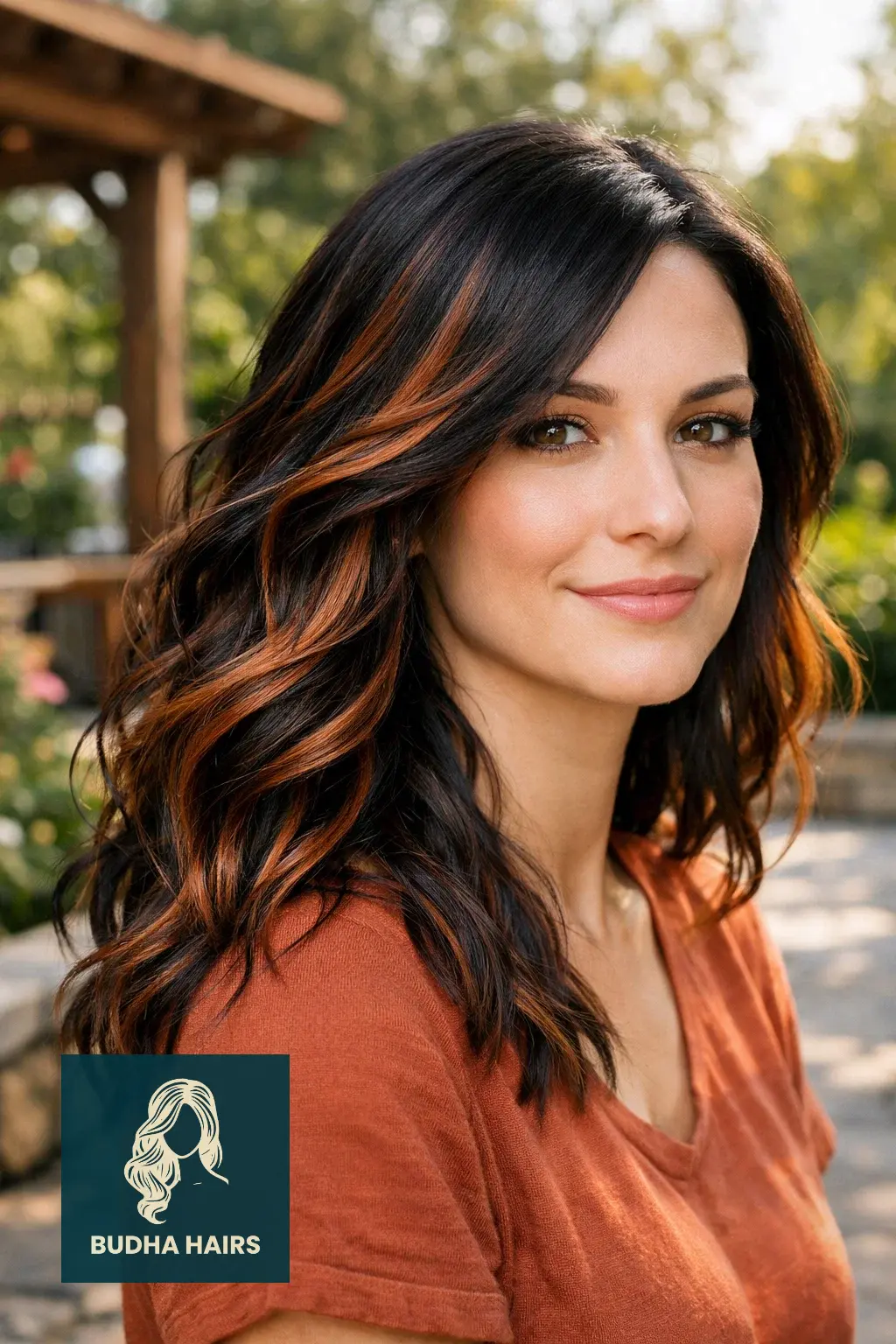 35 Best Black Hair with Brown Highlights: Top Ideas 2026 30 Bronze Copper Ribbon Balayage