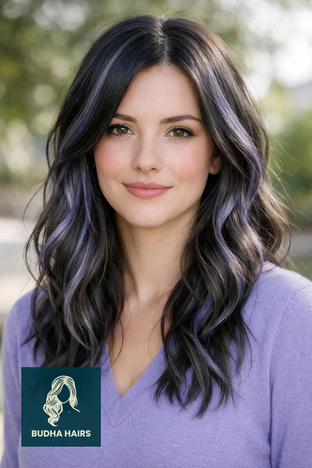 30 Winter Balayage Ideas for Brunettes with Cozy, Dark Tones 28 Charcoal Brown with Frosted Violet Ribbons