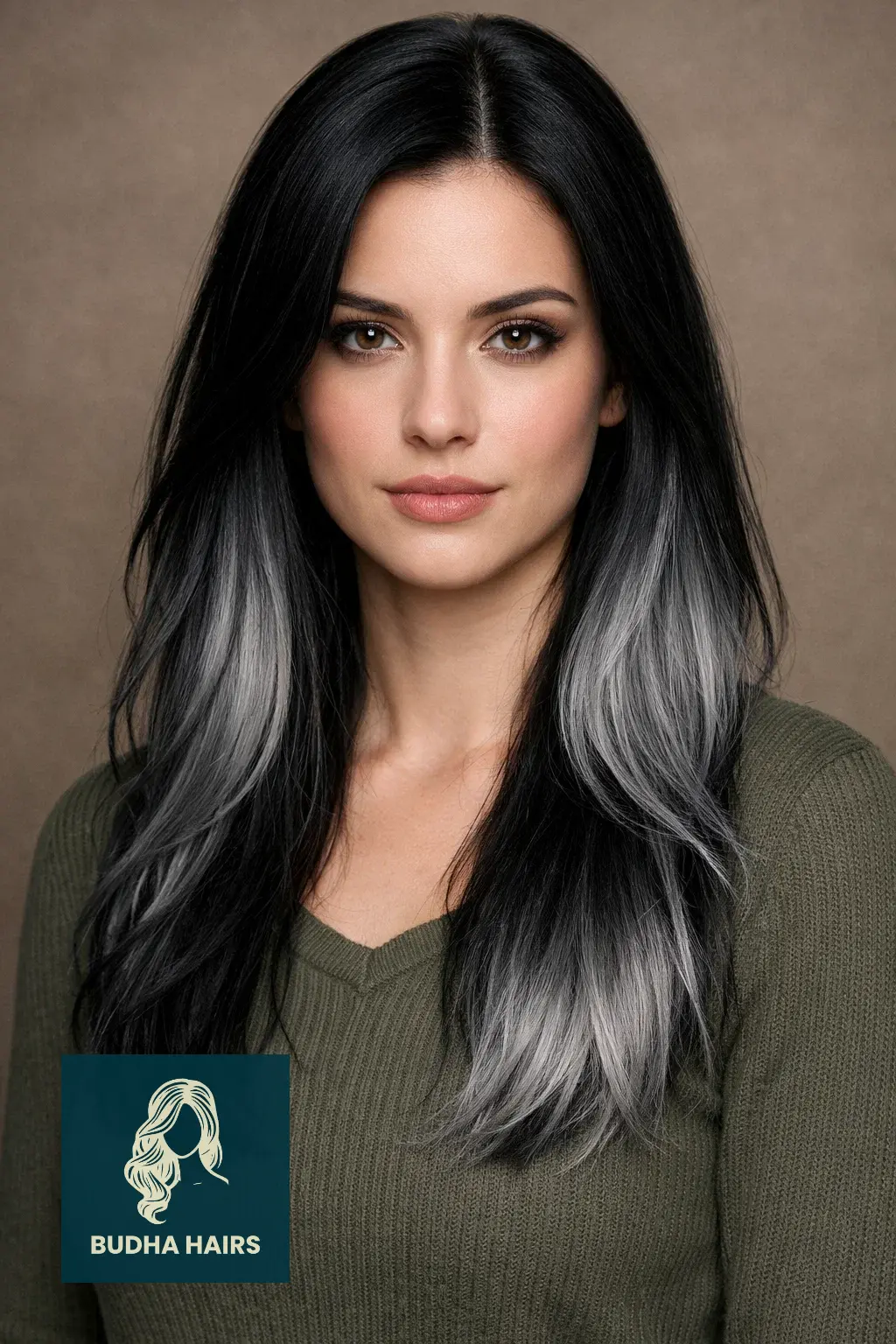 30 Best Winter Highlights for Brown Hair for an Expensive Look 5 Charcoal-Silver Gradient on Raven Hair