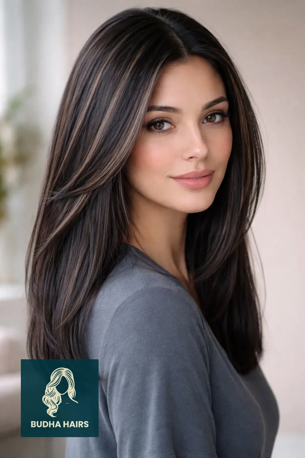 35 Best Black Hair with Brown Highlights: Top Ideas 2026 26 Cool Cacao "Slicing" for Sleekness