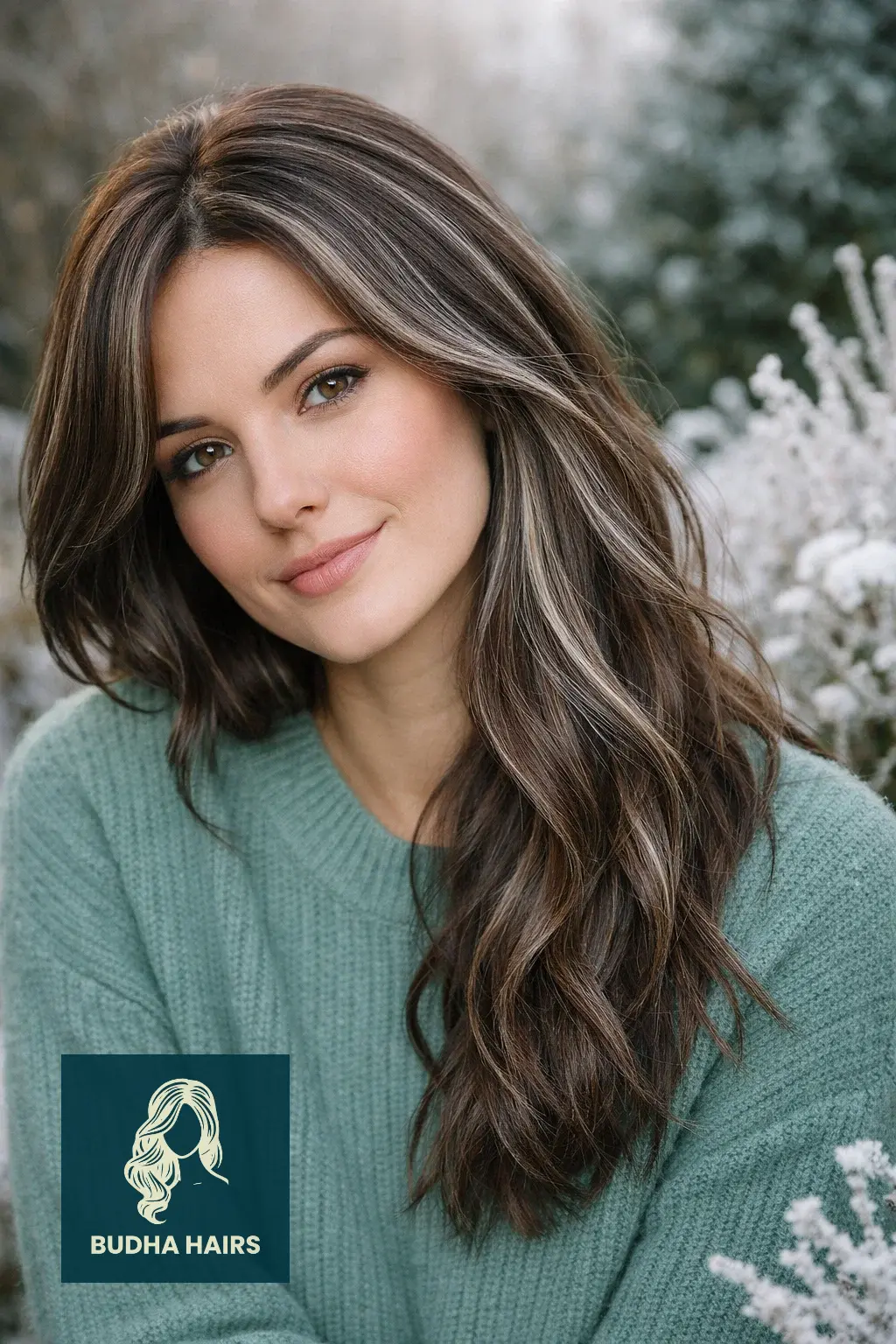 30 Best Winter Highlights for Brown Hair for an Expensive Look 18 Cool Cocoa with "Frosted Pearl" Highligh
