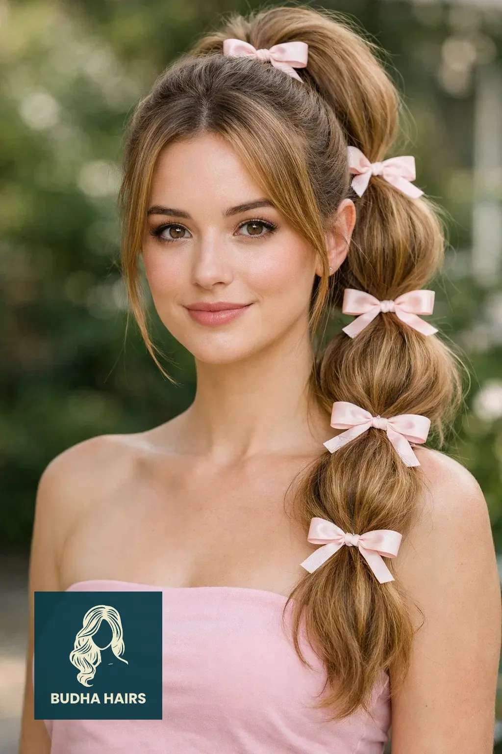 30 Stunning Prom Hairstyles for Strapless Dresses That Turn Heads 27 Coquette Bubble Ponytail with Bows