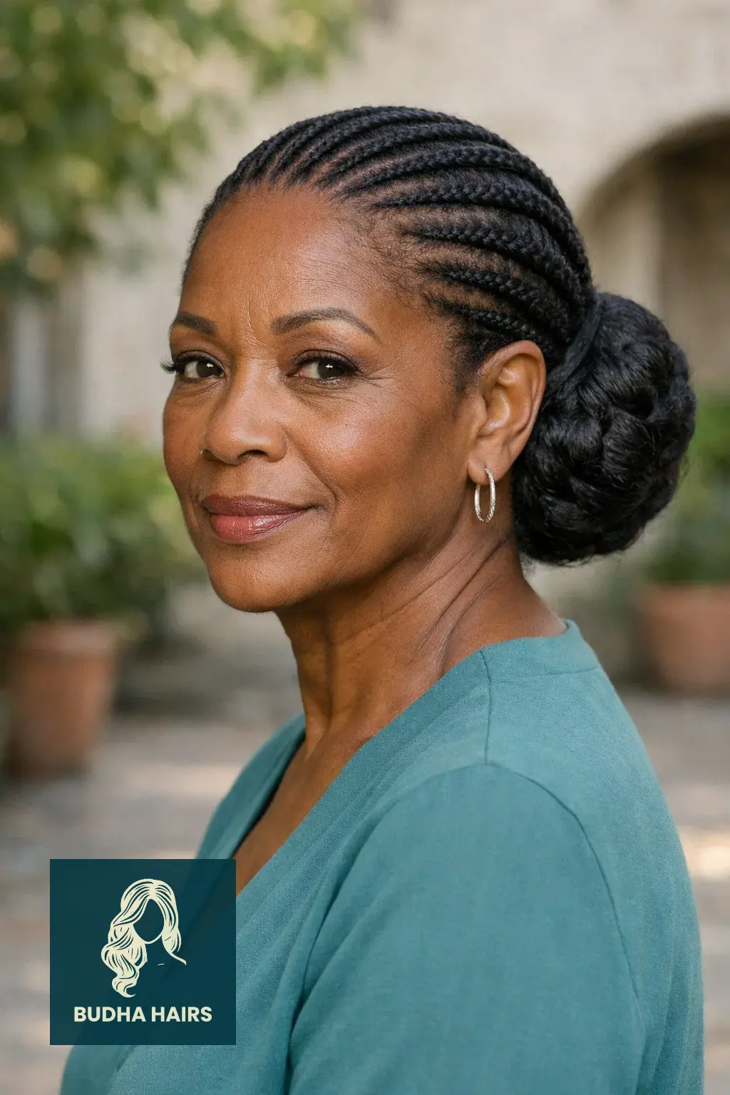 25 Easy and Elegant Updo Hairstyles for Older Black Women 11 Cornrowed Low Bun