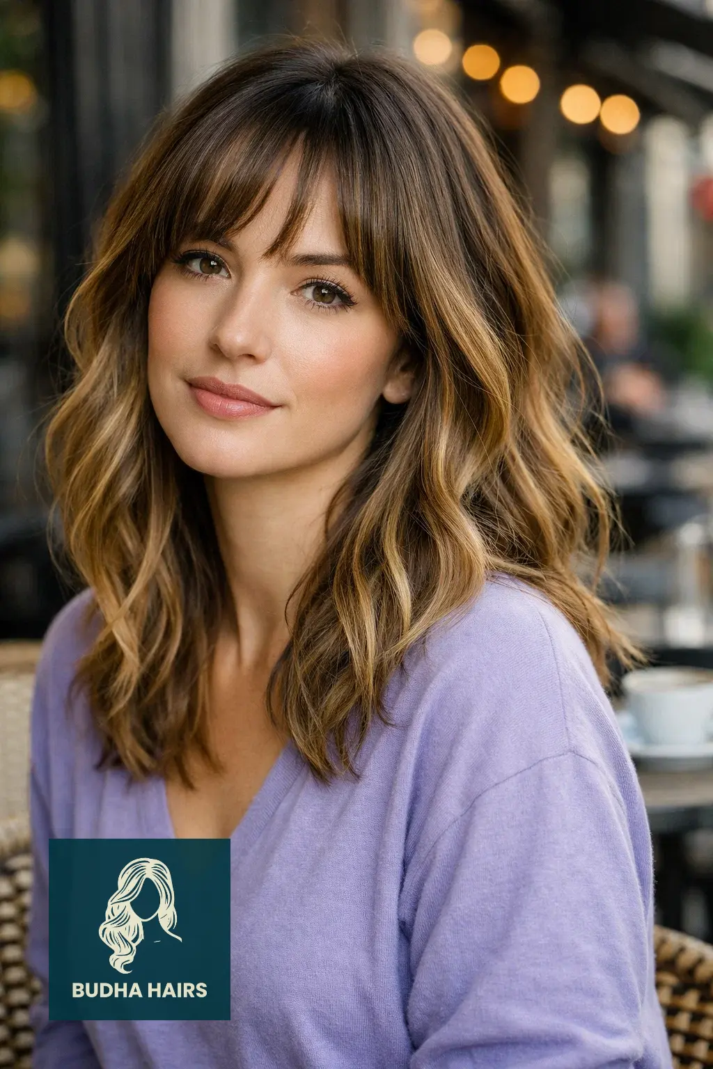 30 Face Framing Layers with Bangs That Add Soft Texture 9 Face-Framing Balayage with Arched Bangs
