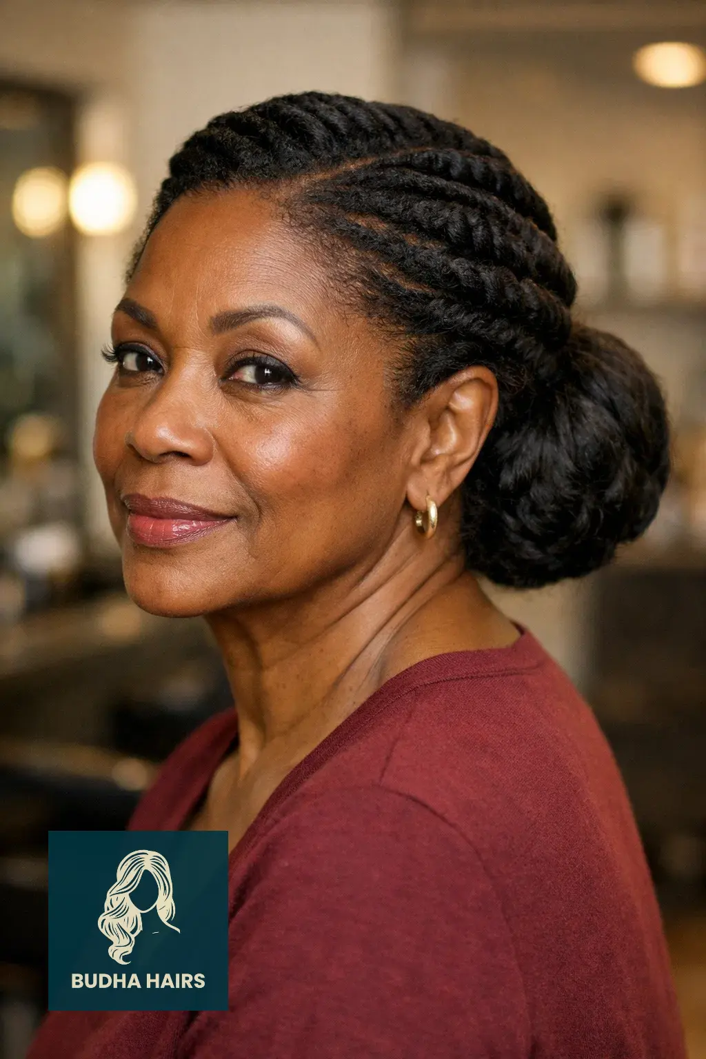 25 Easy and Elegant Updo Hairstyles for Older Black Women 2 Flat Twist Updo to Low Bun