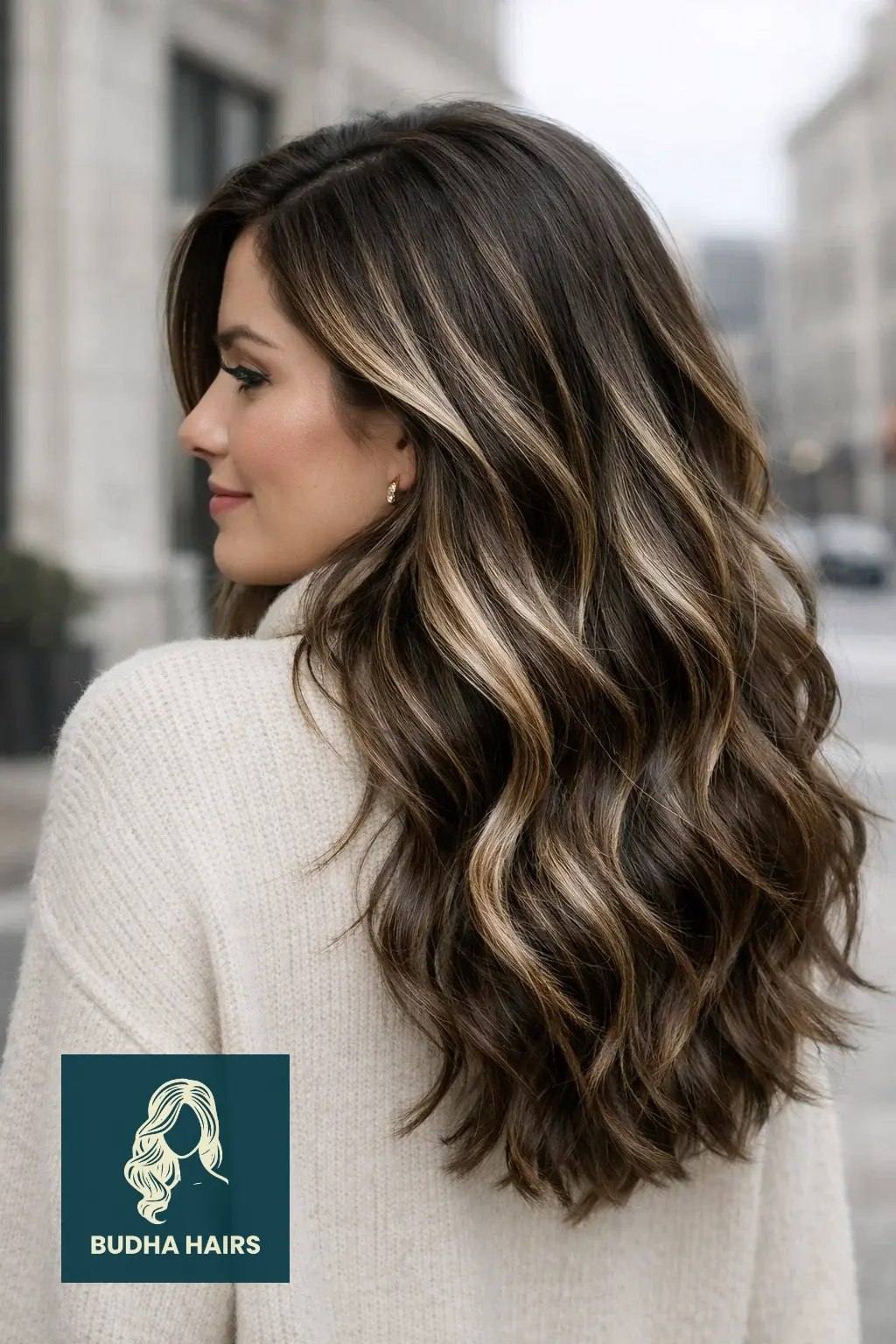 30 Best Winter Highlights for Brown Hair for an Expensive Look 20 "Frozen Coffee" Swirl Balayage on Espresso