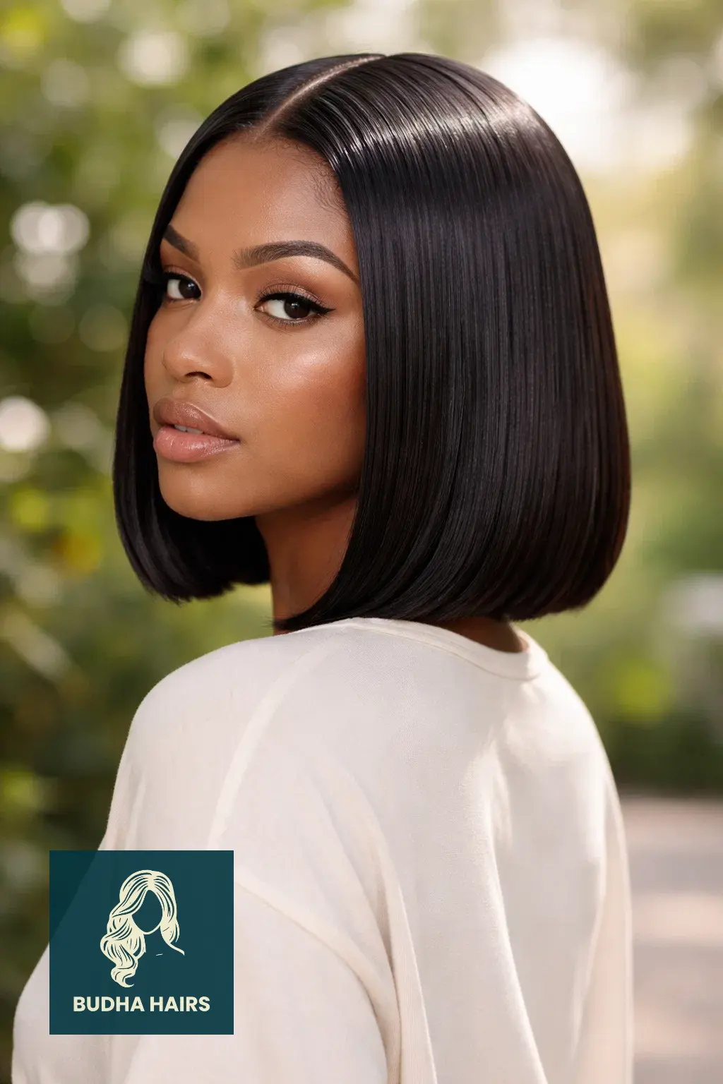 30 Straight Hairstyles for Black Women That Look Sleek 28 "Glass Hair" Bob with a Sharp Middle Part